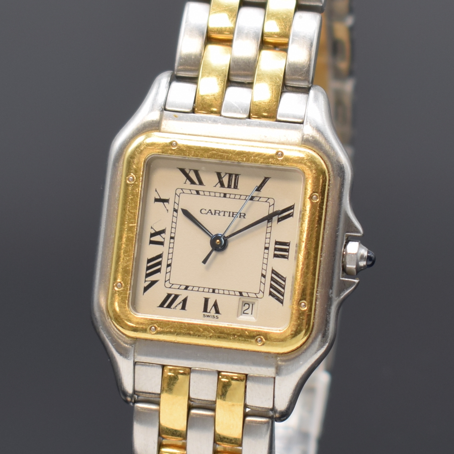 Detail a: CARTIER Panthere Damenarmbanduhr in Stahl/Gold Referenz 1100, Schweiz um 1995, quarz, Boden 8-fach verschr., orig. Stahl/GG-Band m. dopp. Faltschl., ...