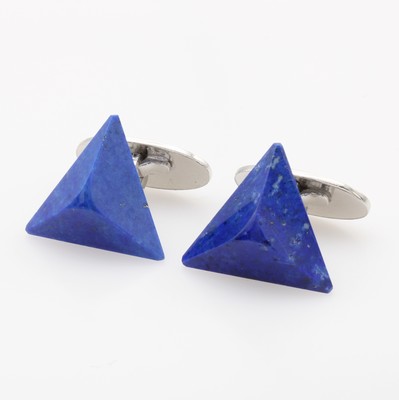 Image Paar Manschettenknöpfe mit Lapislazuli, 925er Silber, pyramidenf. Lapis, ...