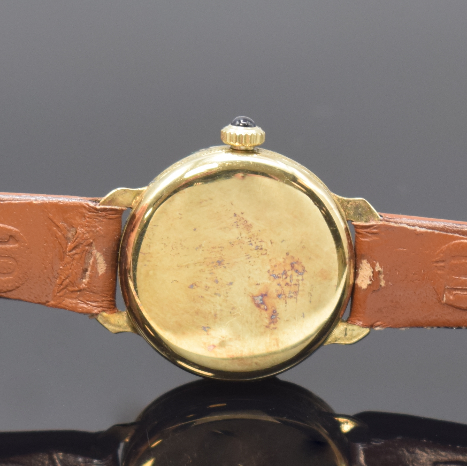 Detail c: HÖHNEL GLASHÜTTE frühe Damenarmbanduhr in GG 585/000, Deutschland um 1925, Handaufzug, Boden aufgedr., Schmuckkrone, champagnerfarb. Zifferbl. m. ...