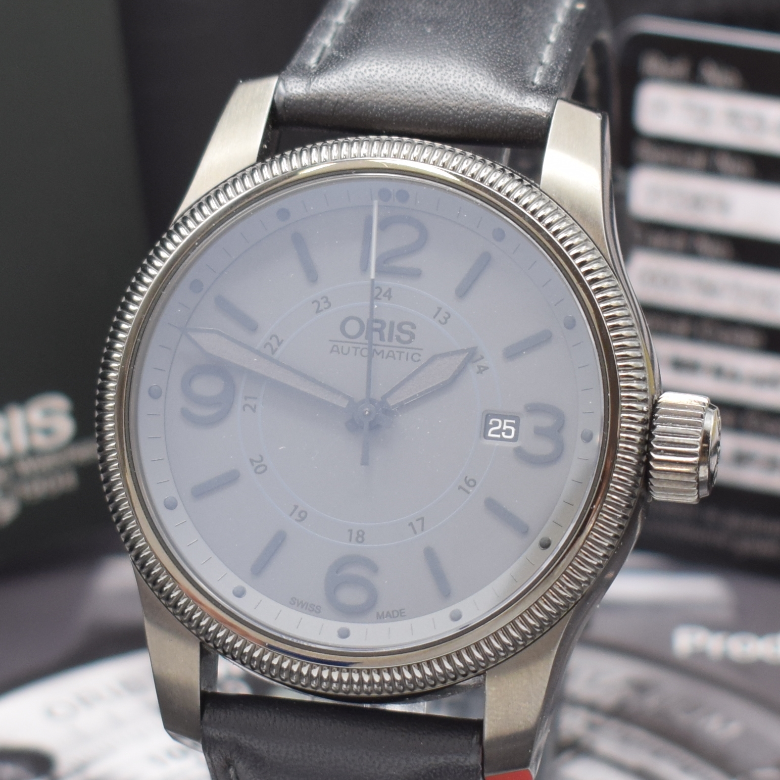 Detail a: ORIS Herrenarmbanduhr Big Crown Referenz 7629-42, Automatik, PVD beschichtetes Edelstahlgeh. inkl. orig. Lederband m. orig. Dornschl., beids. vergl., ...