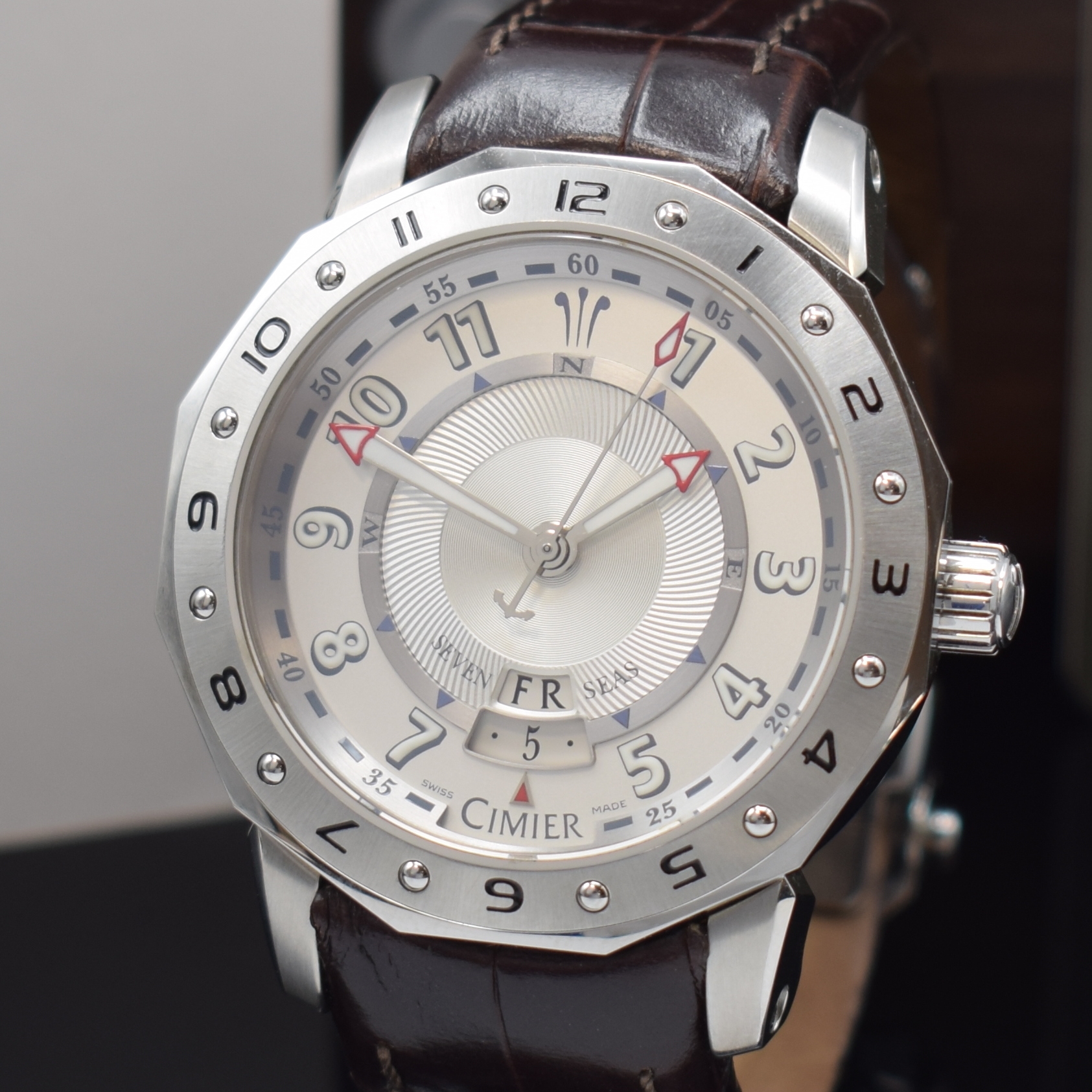 Detail a: CIMIER Armbanduhr Seven Seas Referenz 6198, Automatik, Edelstahlgeh. inkl. orig. Lederband m. orig. Faltschl., Boden m. Sichtfenster 6- fach ...