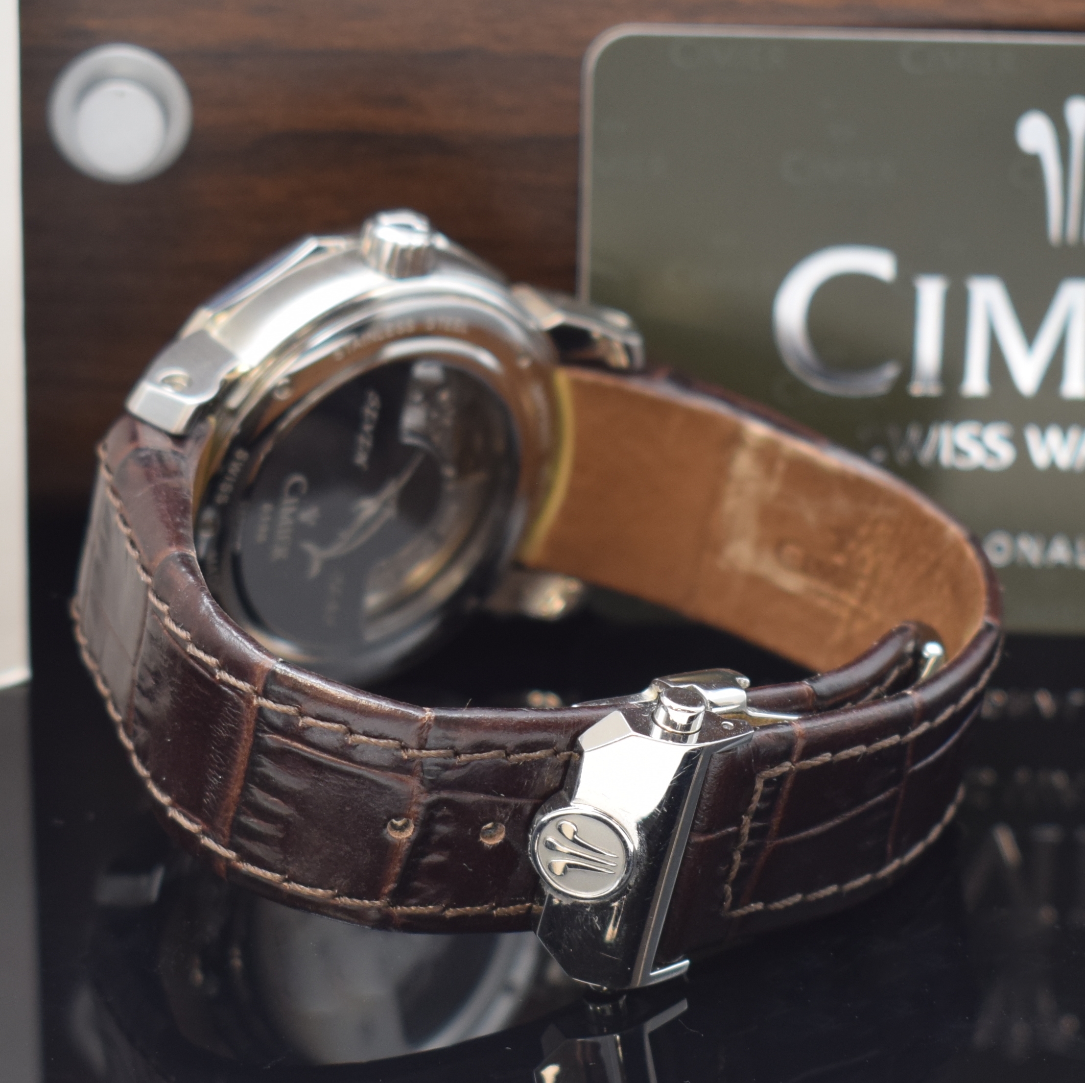Detail b: CIMIER Armbanduhr Seven Seas Referenz 6198, Automatik, Edelstahlgeh. inkl. orig. Lederband m. orig. Faltschl., Boden m. Sichtfenster 6- fach ...
