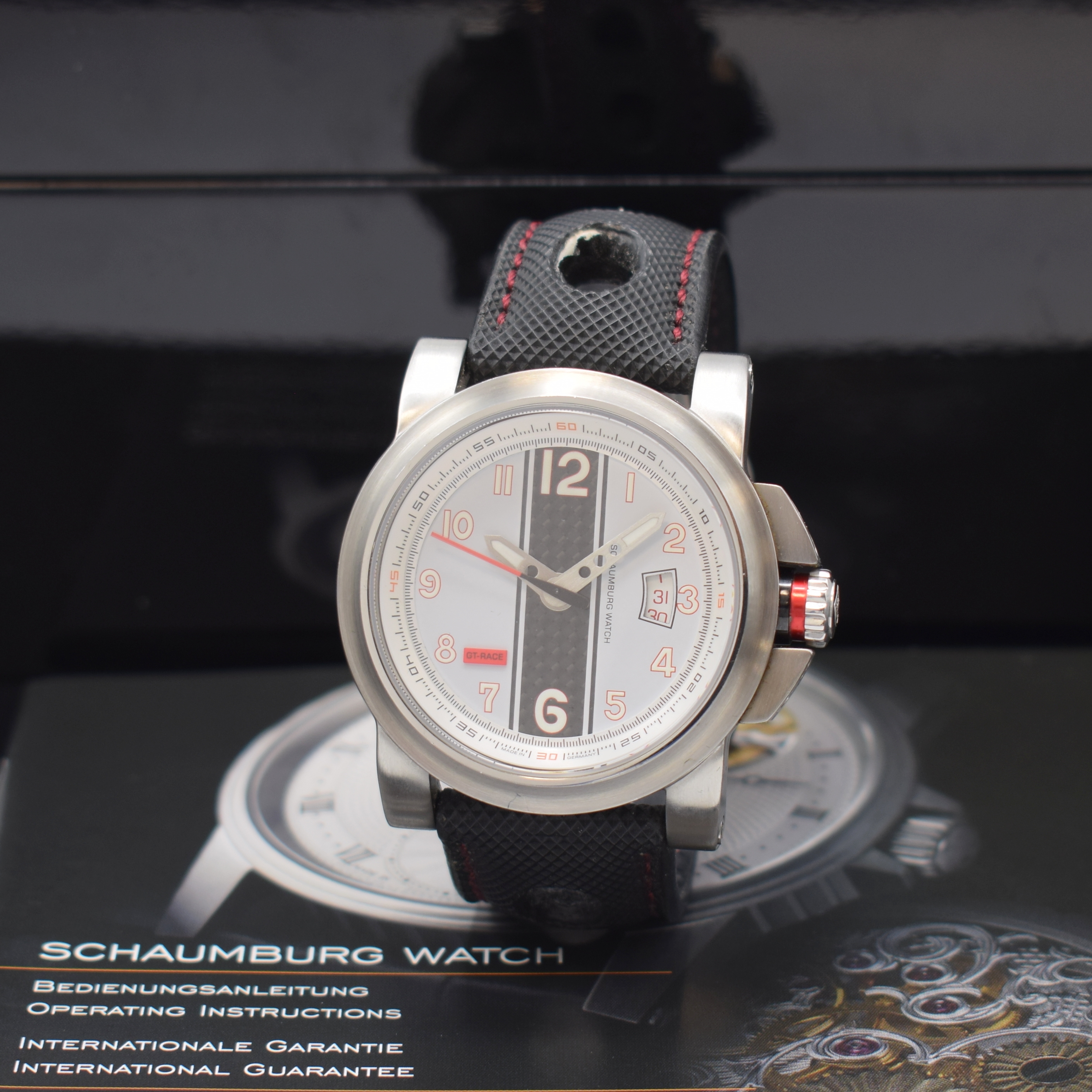 SCHAUMBURG WATCH Herrenarmbanduhr GT RaceClub Referenz 011/Gt One, Automatik, Edelstahlgeh. inkl. orig. Band m. dopp. Faltschl., beids. vergl., Boden ...