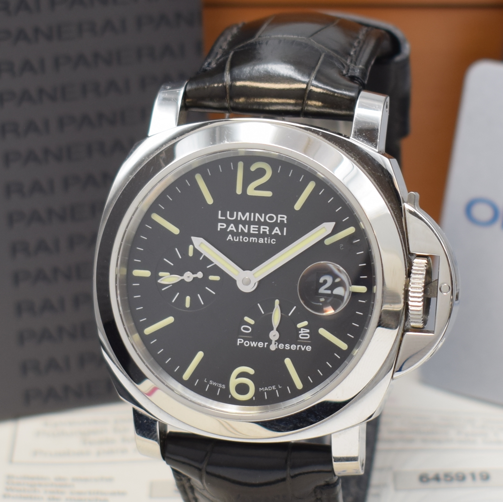 Detail a: OFFICINE PANERAI Herrenarmbanduhr Luminor Power Reserve Referenz PAM00090, Automatik, Chronometer in Edelstahl inkl. orig. Lederband m. dopp. ...