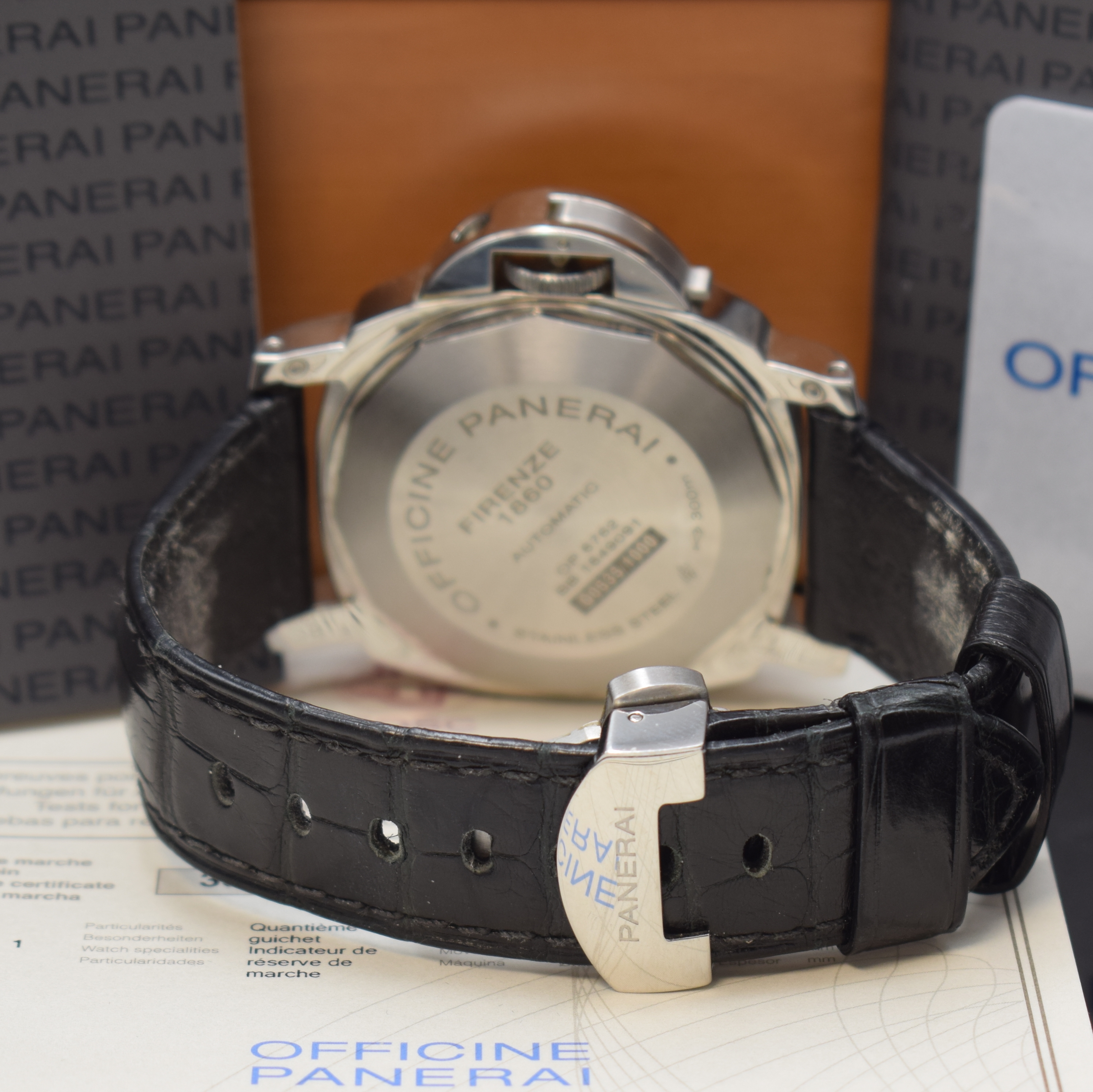 Detail b: OFFICINE PANERAI Herrenarmbanduhr Luminor Power Reserve Referenz PAM00090, Automatik, Chronometer in Edelstahl inkl. orig. Lederband m. dopp. ...