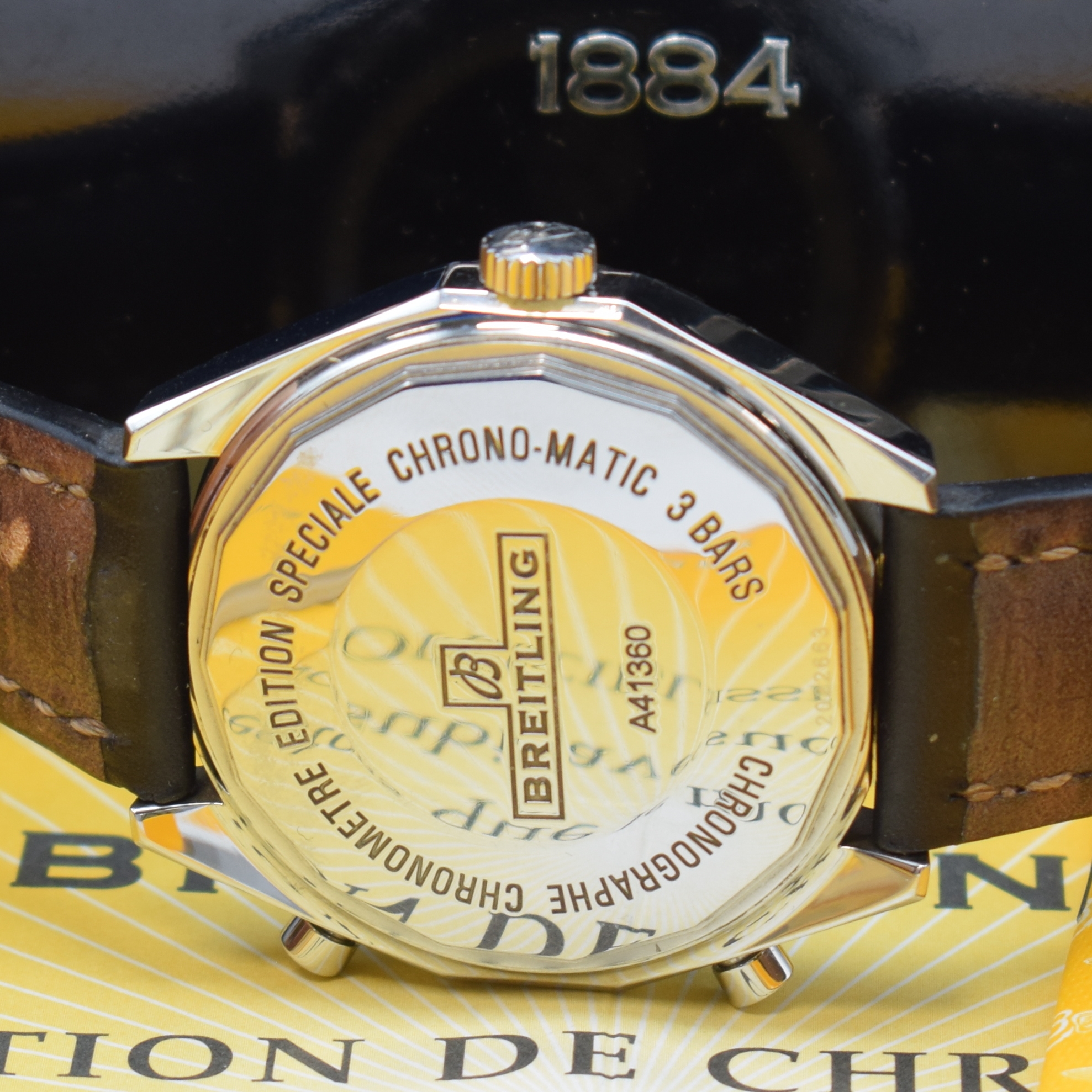 Detail d: BREITLING Armbandchronograph Chrono-Matic Referenz A41360, Automatik, Chronometer in Edelstahl inkl. orig. Lederband (zu ern.) m. orig. Dornschl., ...