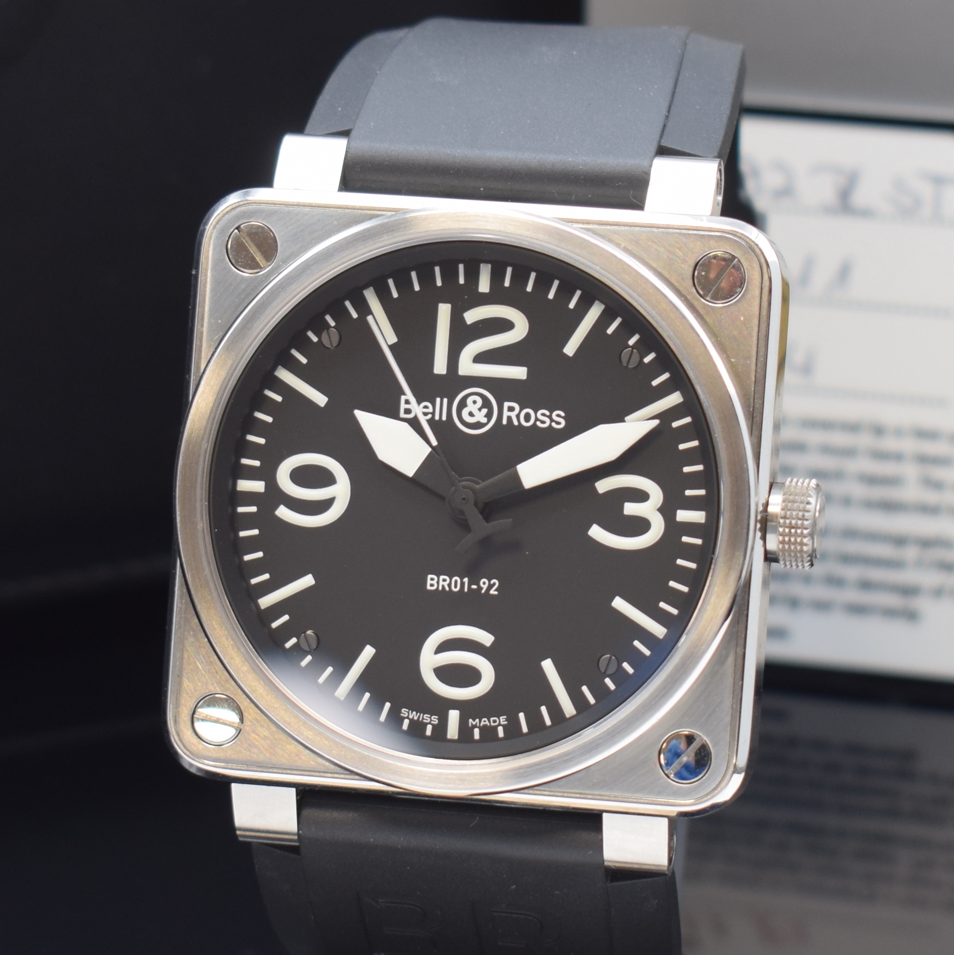 Detail a: BELL & ROSS Herrenarmbanduhr Referenz BR01-92, Automatik, Edelstahlgeh. inkl. Kautschukband m. orig. Dornschl., Anz. v. Std., Min. und Zentralsek., ...