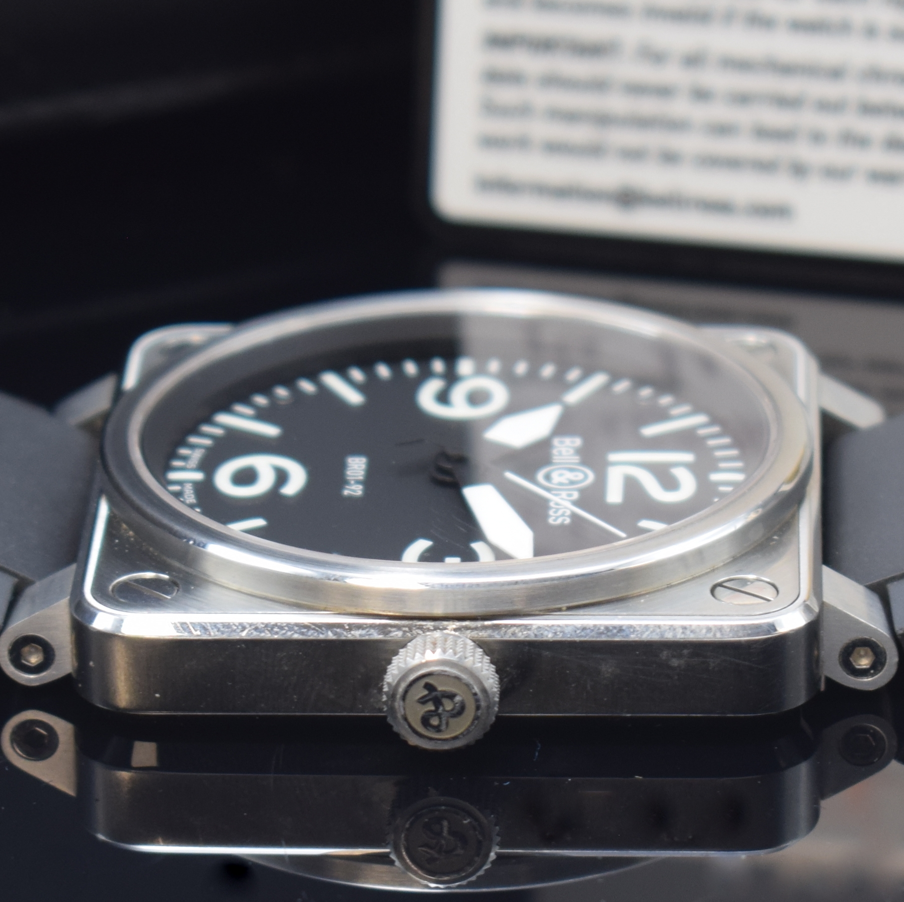 Detail c: BELL & ROSS Herrenarmbanduhr Referenz BR01-92, Automatik, Edelstahlgeh. inkl. Kautschukband m. orig. Dornschl., Anz. v. Std., Min. und Zentralsek., ...
