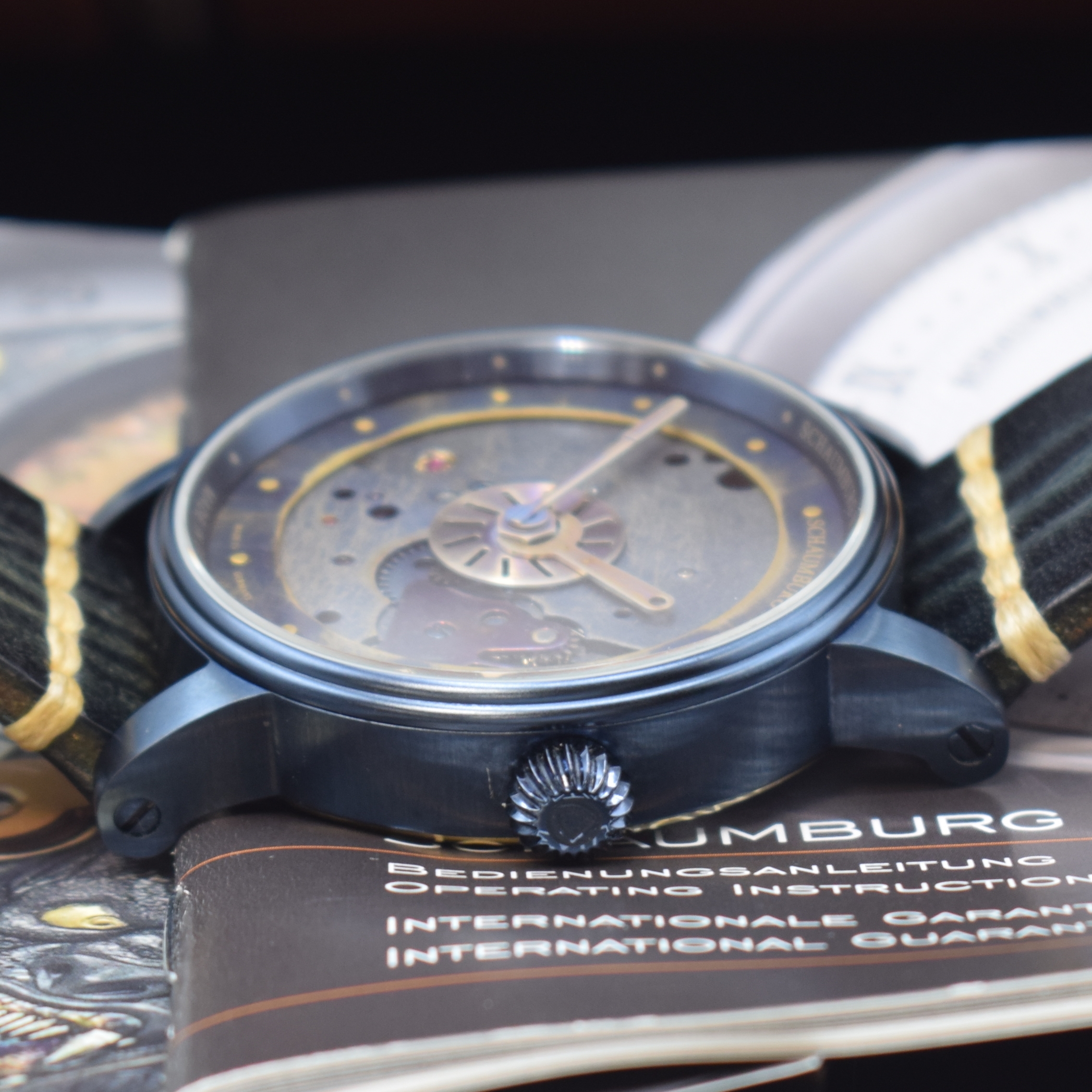 Detail c: SCHAUMBURG WATCH Unikatorium SteamPunk 2, Handaufzug, gebl. Edelstahlgeh. inkl. orig. Lederband m. orig. Dornschl., beids. vergl., Boden verschr., ...