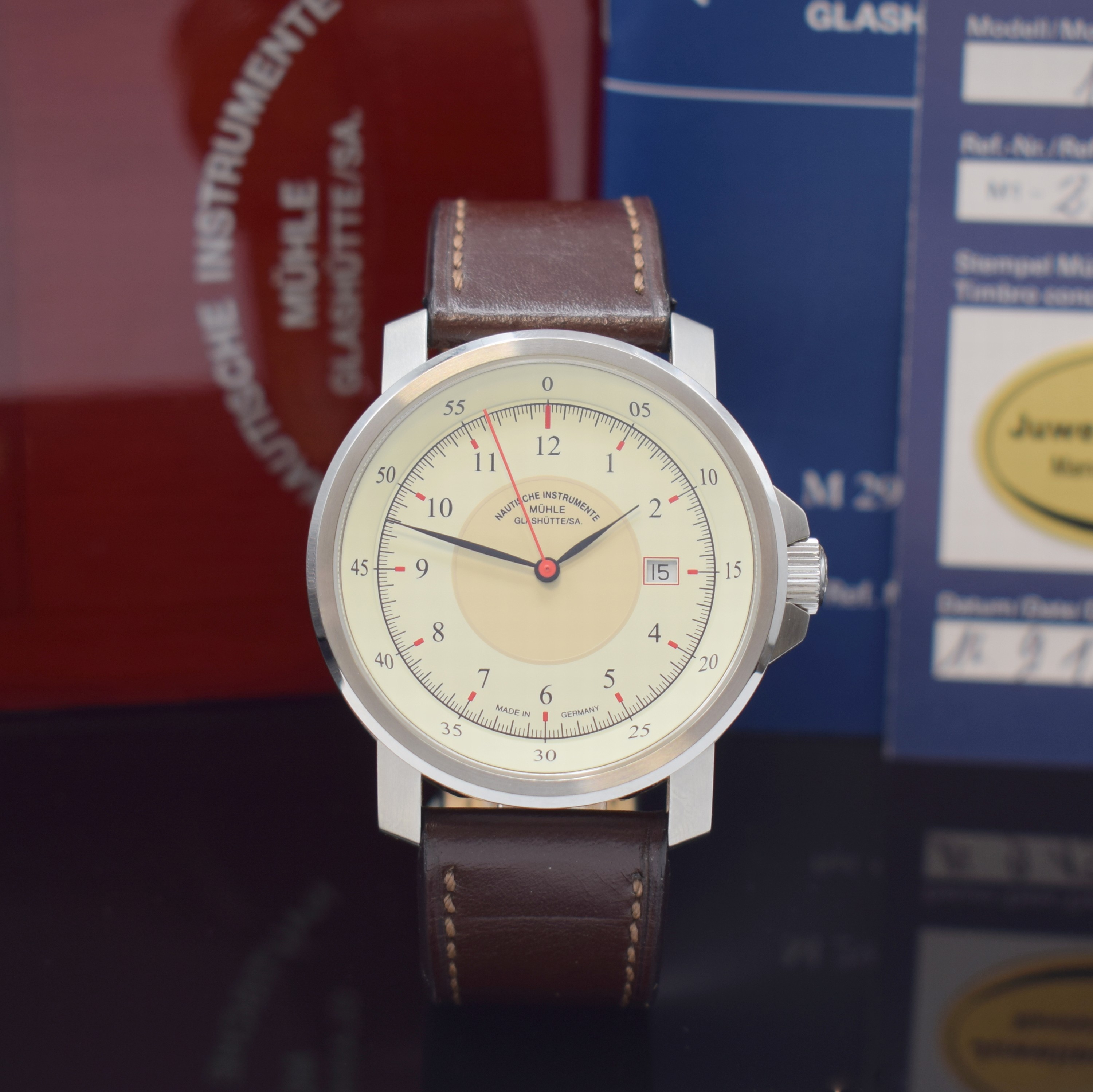 MÜHLE GLASHÜTTE Herrenarmbanduhr M 29 Classic Referenz M1-25-57 LB, Automatik, Edelstahlgeh. inkl. orig. Lederband m. orig. Dornschl., beids. ...