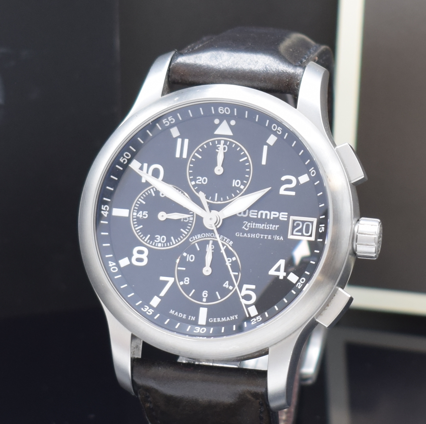 Detail a: WEMPE ZEITMEISTER Armbandchronometer mit Chronograph, Automatik, Edelstahlgeh. inkl. orig. Lederband (zu ers.) m. orig. Faltschl., Boden m. Darst. ...