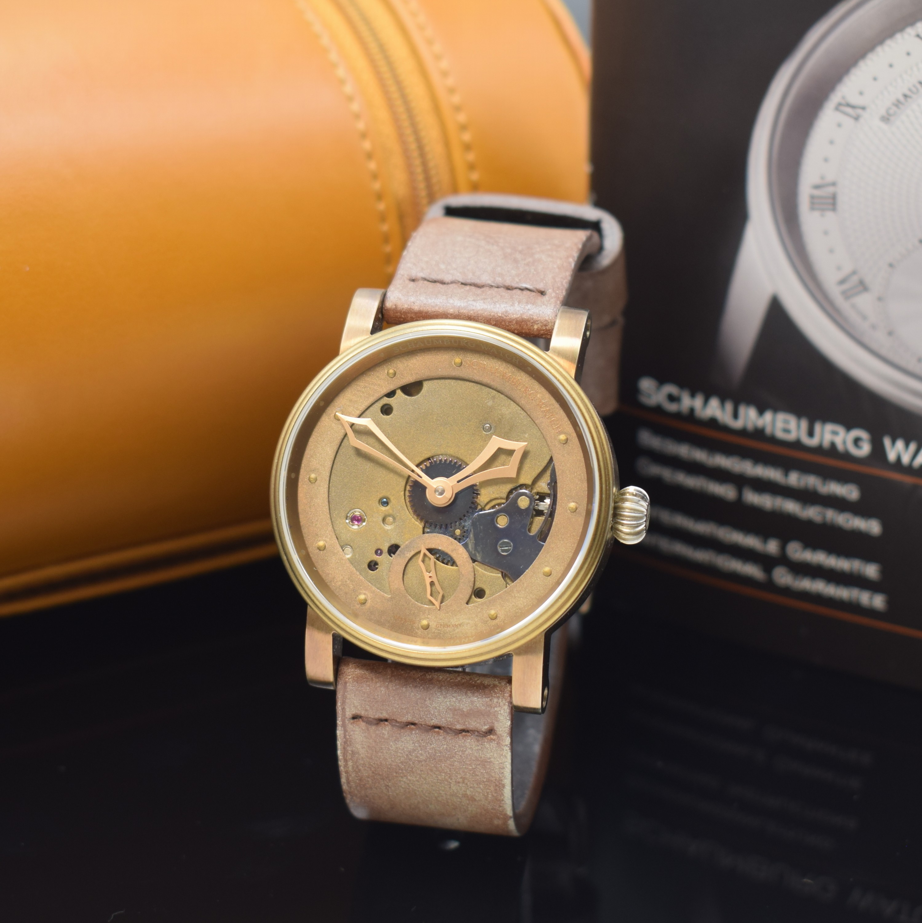 SCHAUMBURG WATCH Unikatorium SteamPunk 1, Handaufzug, bronzefarb. Edelstahlgeh. inkl. orig. Lederband m. orig. Dornschl., beids. vergl., Boden ...