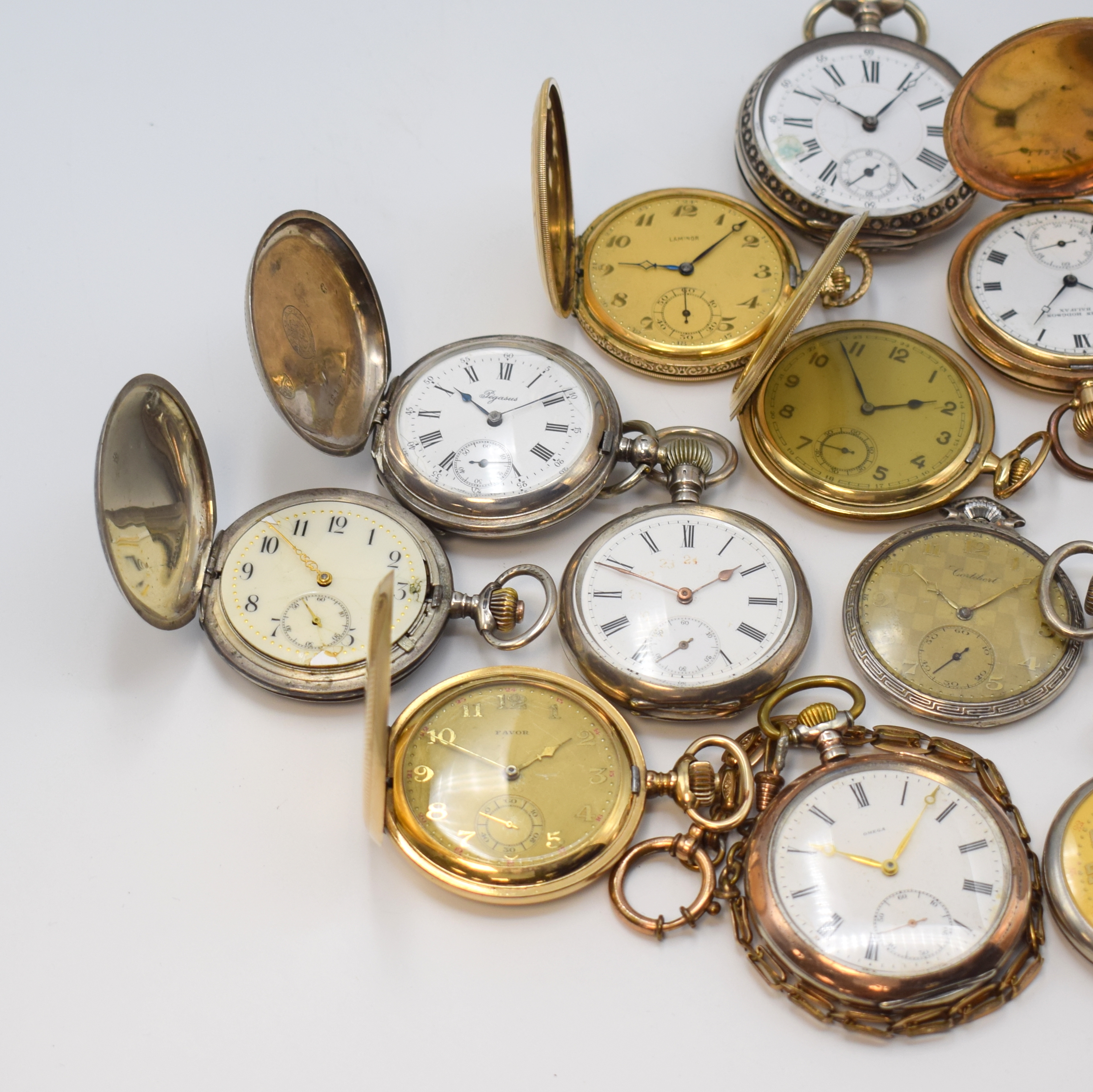 Detail a: J. KRAUT, Mannheim ausgefallene Kalender- Taschenuhr und 12 weitere Taschenuhren, Schweiz ca. 1870 - 1930, Ankerwerke, 12 x Kronenaufzug, 9 x Silber, ...