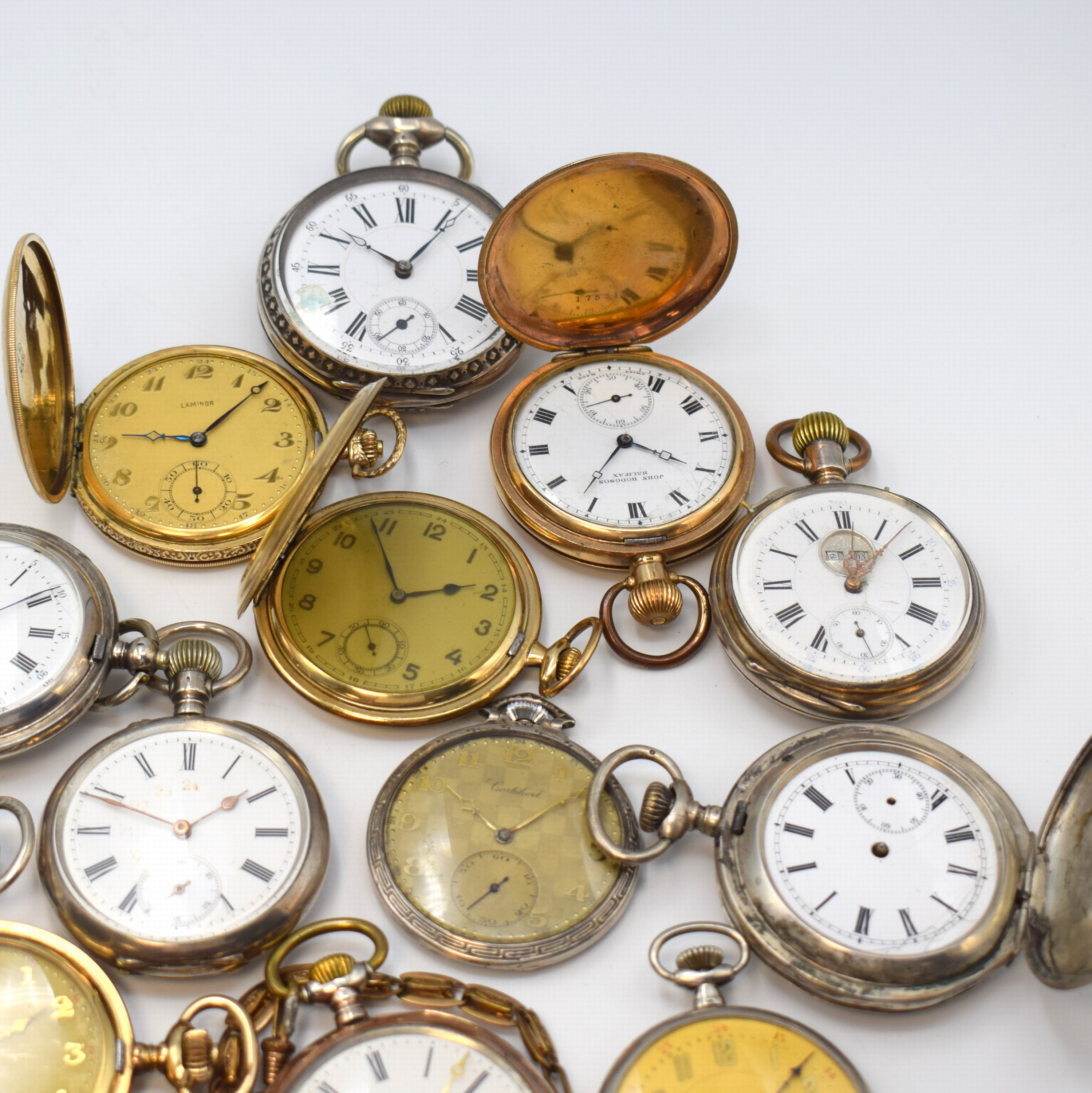 Detail b: J. KRAUT, Mannheim ausgefallene Kalender- Taschenuhr und 12 weitere Taschenuhren, Schweiz ca. 1870 - 1930, Ankerwerke, 12 x Kronenaufzug, 9 x Silber, ...