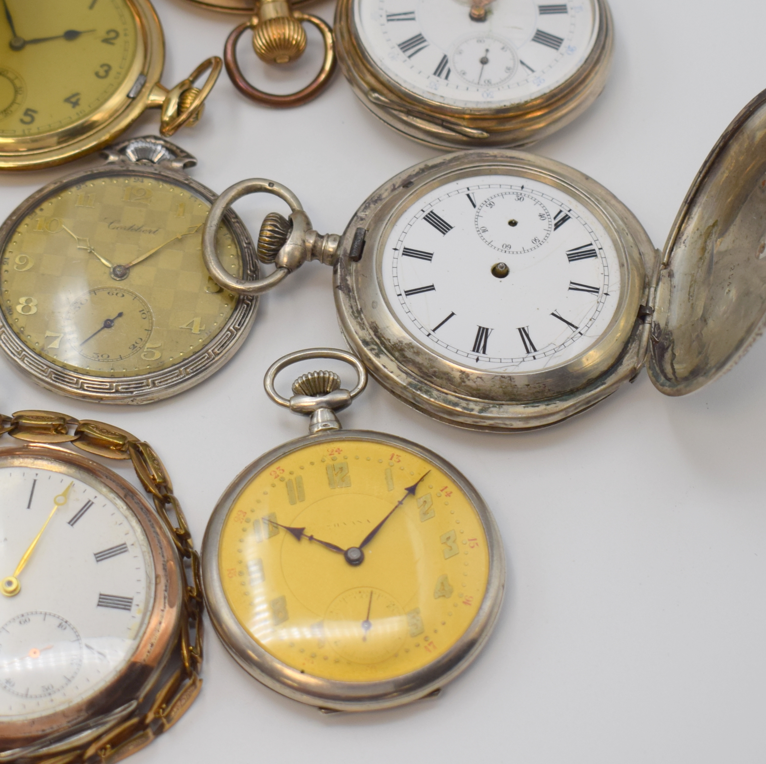 Detail c: J. KRAUT, Mannheim ausgefallene Kalender- Taschenuhr und 12 weitere Taschenuhren, Schweiz ca. 1870 - 1930, Ankerwerke, 12 x Kronenaufzug, 9 x Silber, ...