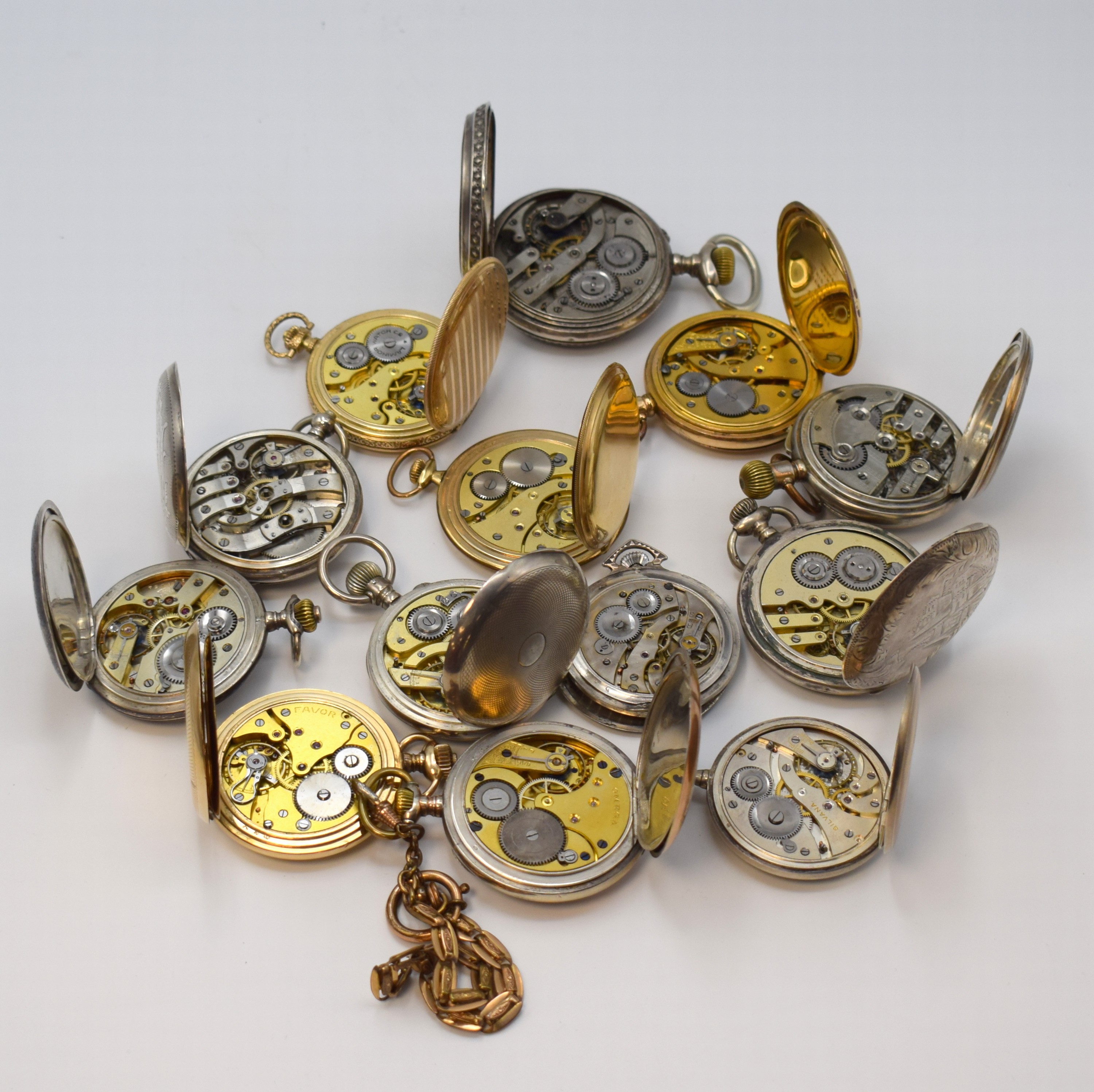 Detail f: J. KRAUT, Mannheim ausgefallene Kalender- Taschenuhr und 12 weitere Taschenuhren, Schweiz ca. 1870 - 1930, Ankerwerke, 12 x Kronenaufzug, 9 x Silber, ...