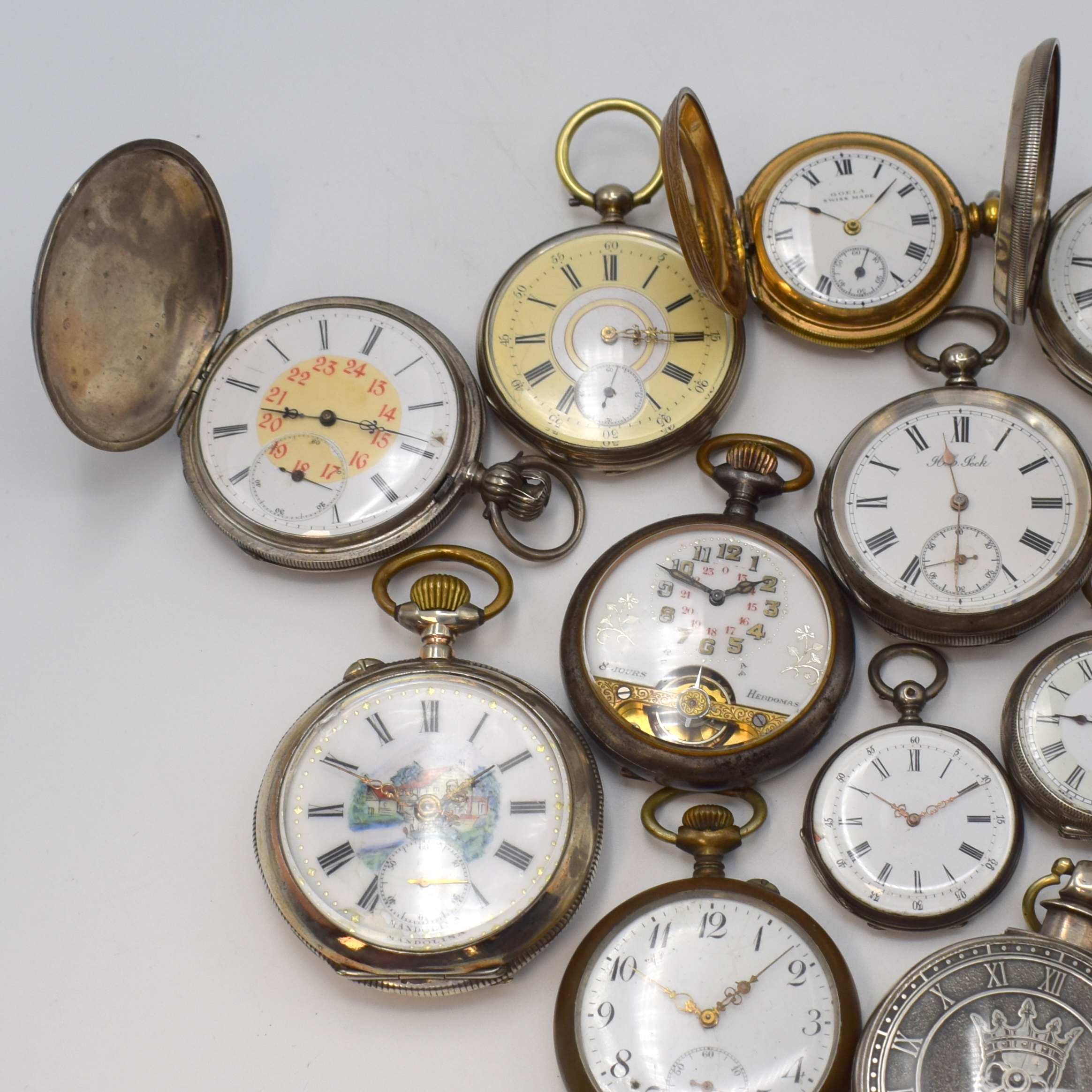Detail a: GRINBERG & REICHMANN offene Silbertaschenuhr sowie 13 weitere Taschenuhren, Schweiz / England ca. 1838 - 1920, 11 x Schlüsselaufzug, 3 x ...