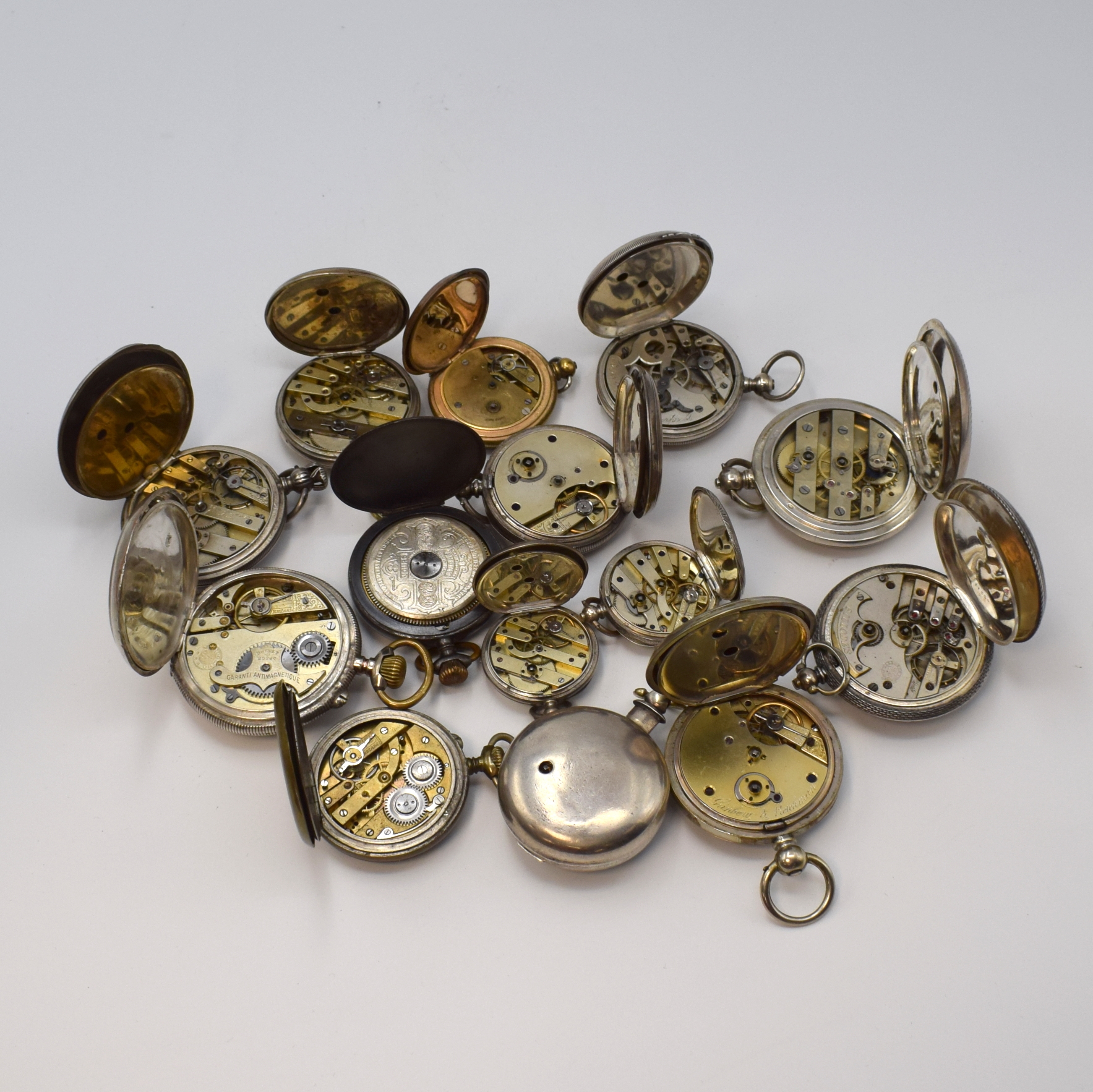 Detail d: GRINBERG & REICHMANN offene Silbertaschenuhr sowie 13 weitere Taschenuhren, Schweiz / England ca. 1838 - 1920, 11 x Schlüsselaufzug, 3 x ...