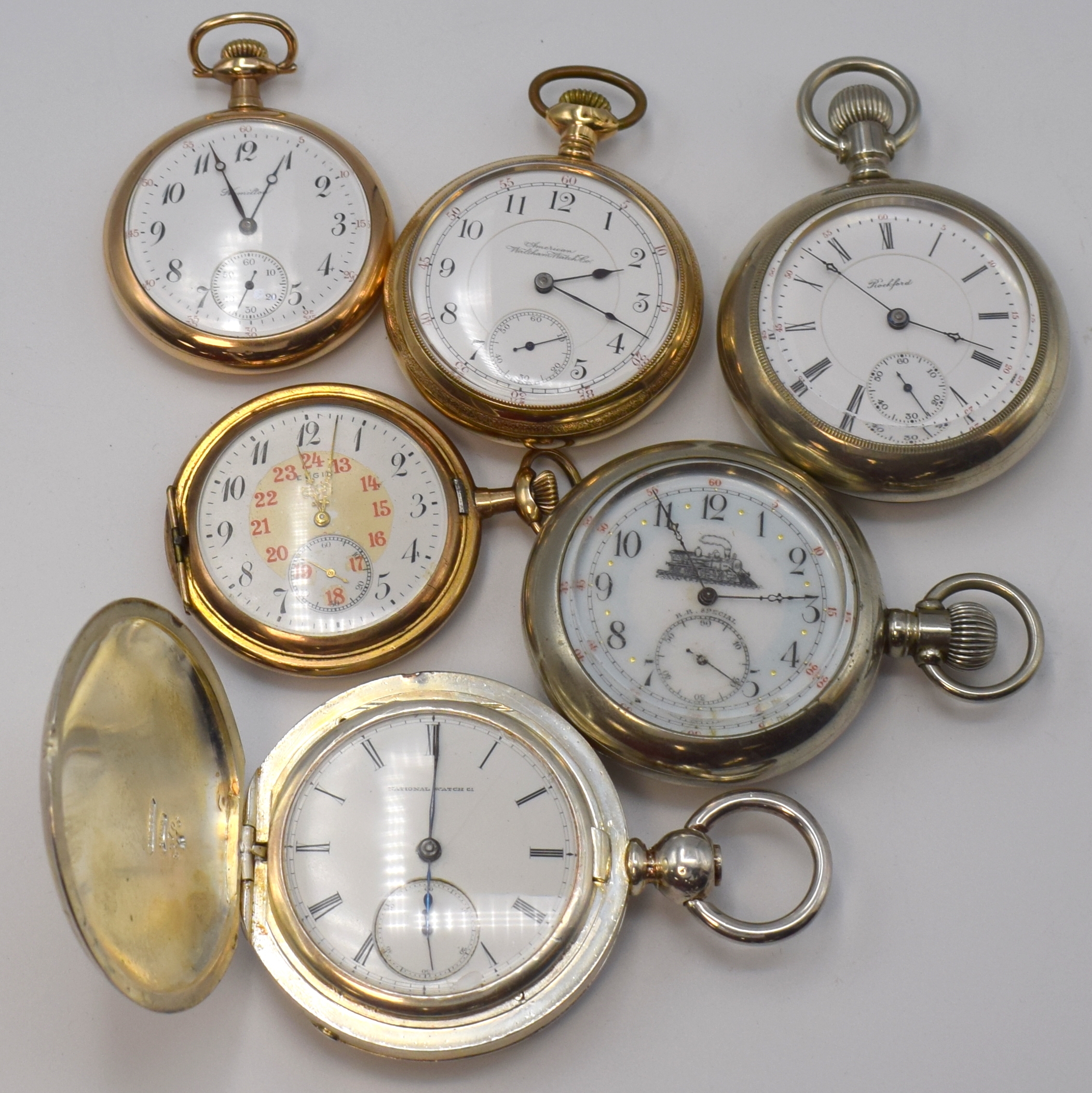 Detail a: ELGIN NATIONAL WATCH Co sehr schwere Silber- Savonette und 5 weitere amerikanische Taschenuhren, USA ca. 1880 - 1920, glattes, ehemals grav. Geh., ...