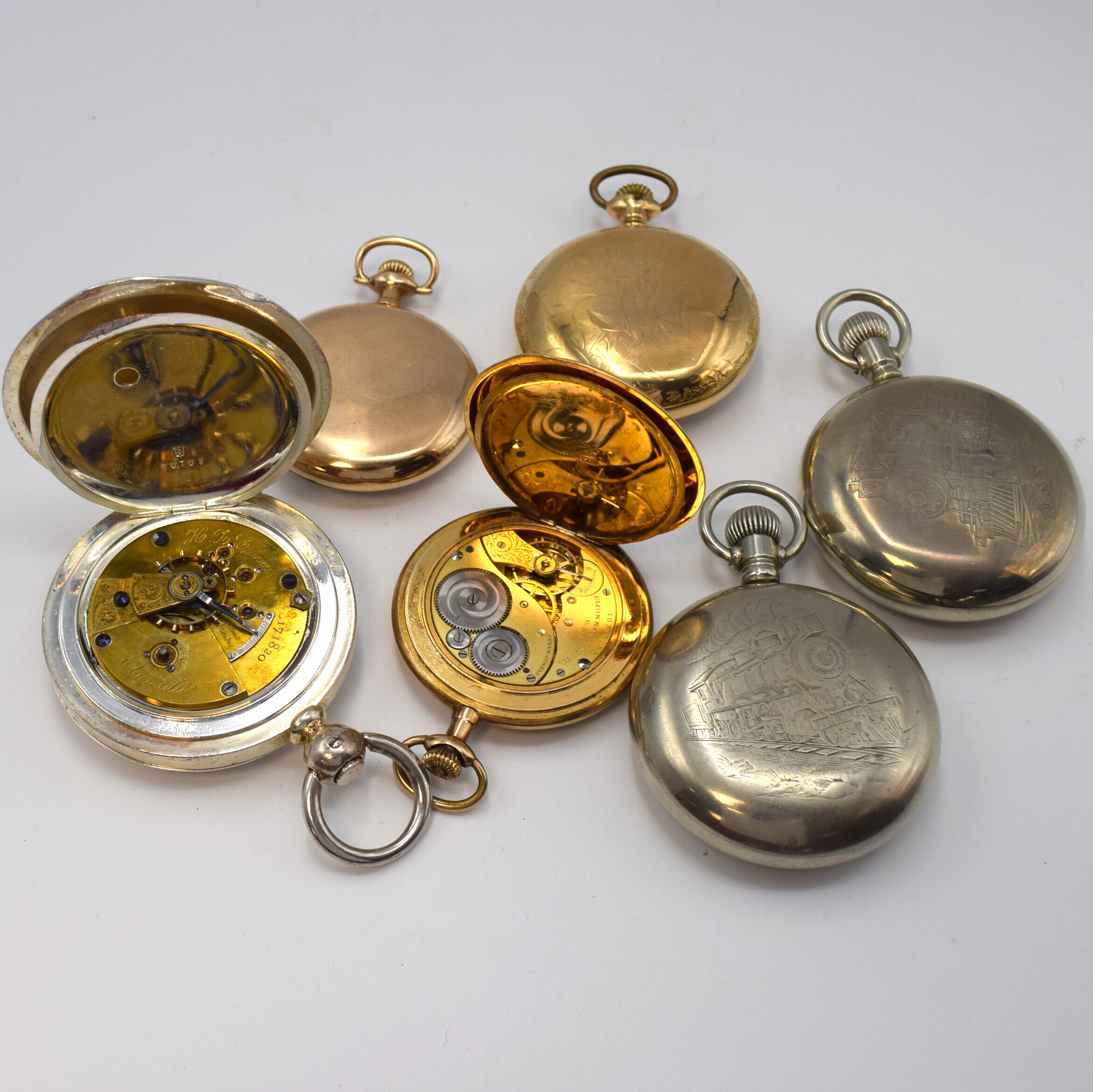 Detail c: ELGIN NATIONAL WATCH Co sehr schwere Silber- Savonette und 5 weitere amerikanische Taschenuhren, USA ca. 1880 - 1920, glattes, ehemals grav. Geh., ...