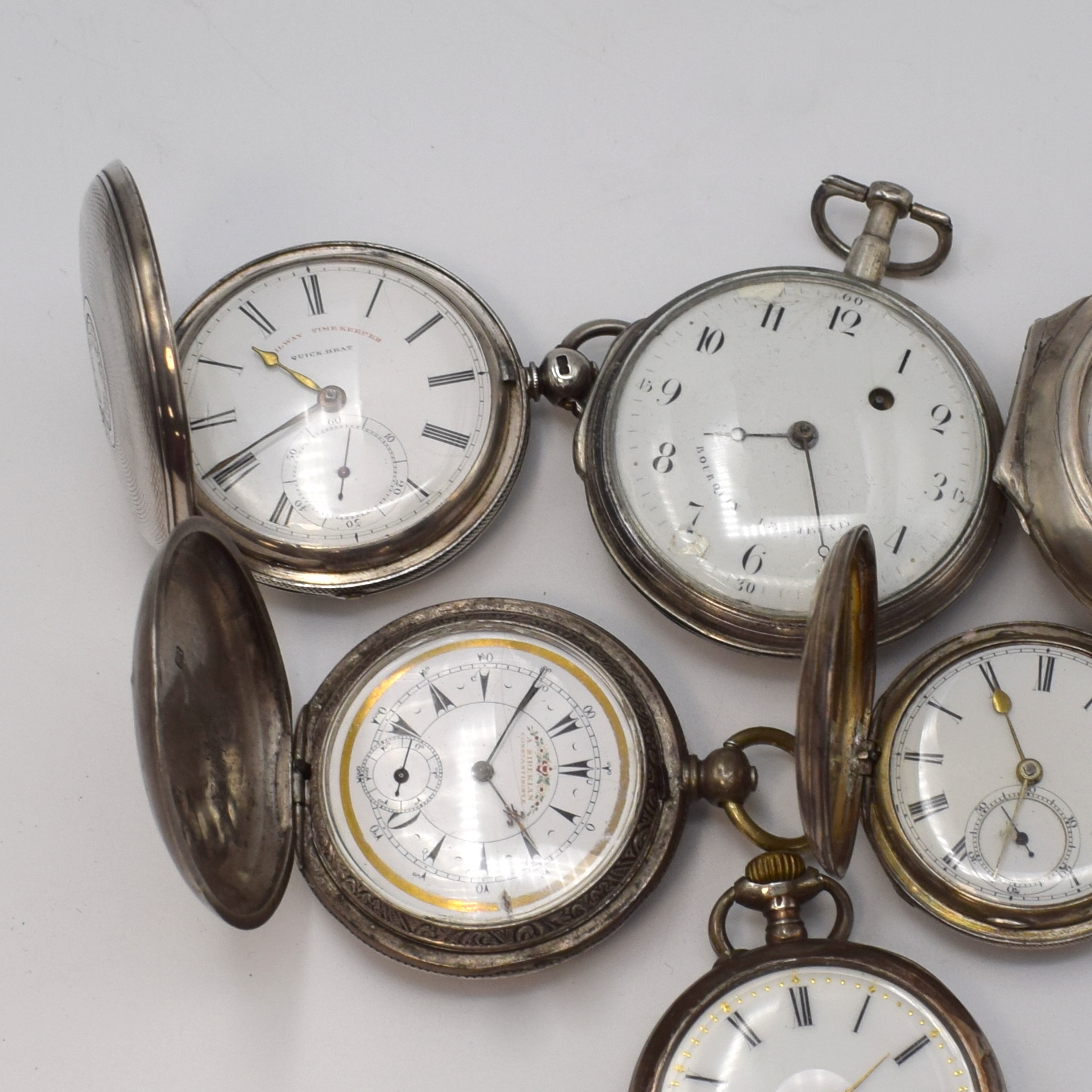 Detail a: JOS. JOHNSON Railway Timekeeper mit "Liverpool Windows" und 5 weitere Taschenuhren in Silber, England / Schweiz ca. 1800 - 1900, 3 x ...