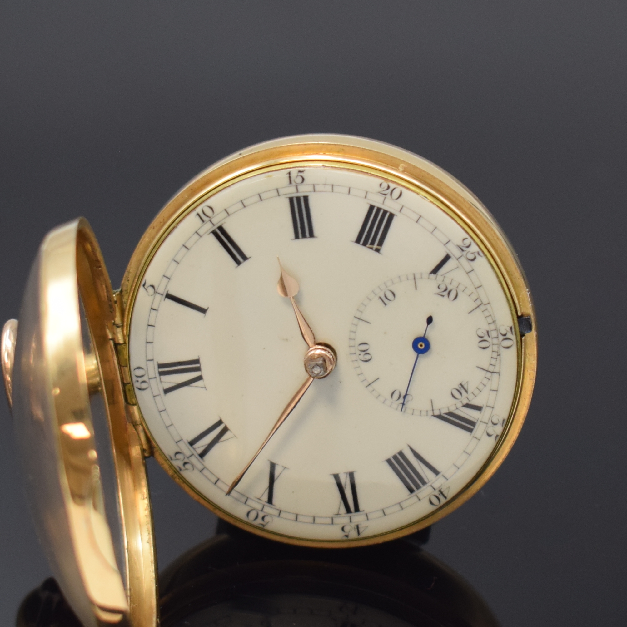 Detail b: ALEX CAMERON DUNDEE Taschenuhr in GG 750/000, London Hallmark 1818, Schlüsselaufzug, glattes Geh., Übergeh. fehlt, Emailzifferbl. rest., orig. ...