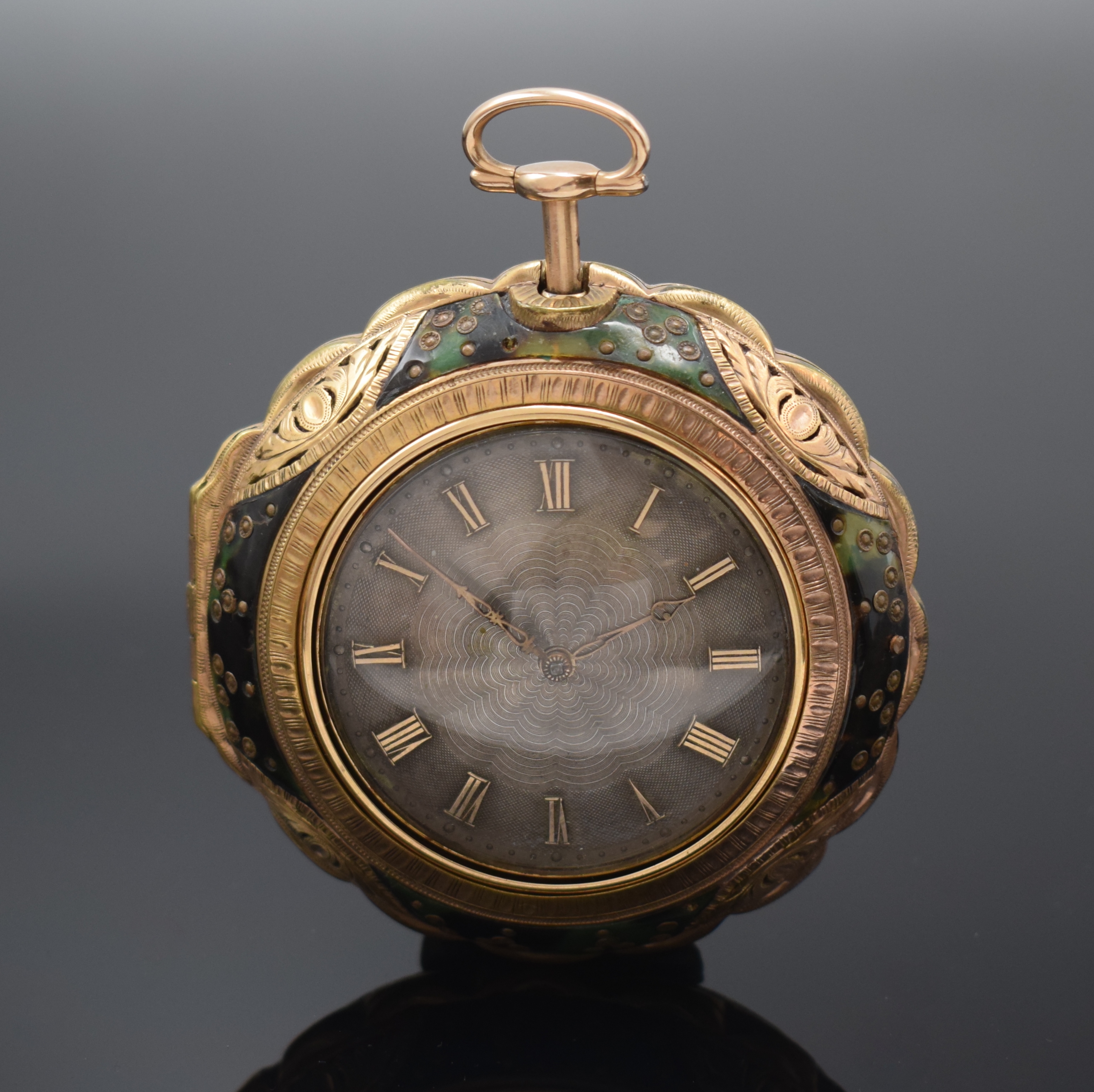 PARKINSON & FRODSHAM London Taschenuhr mit 1/4-Repetition und Duplexhemmung in RG 750/000, London Hallmark 1800, orig. Geh. seitl. durchbr. u. ...