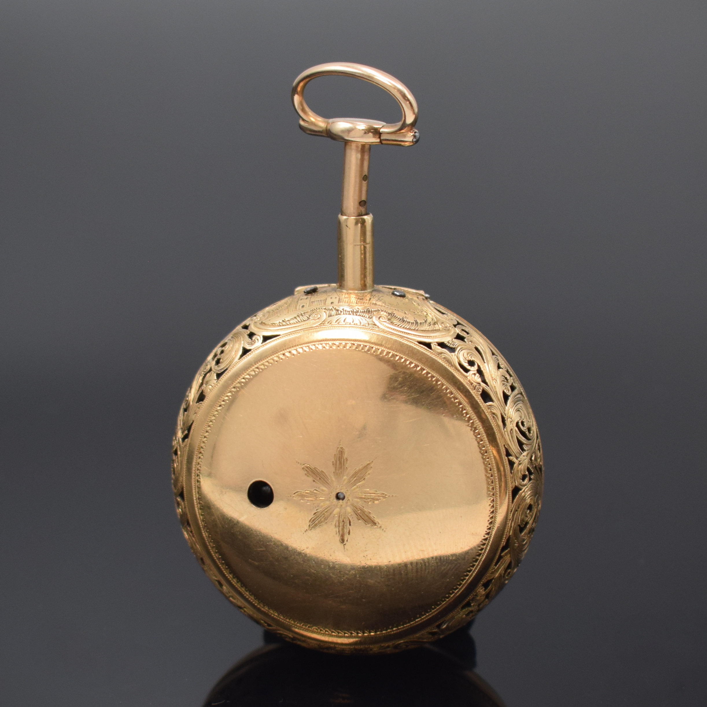 Detail c: PARKINSON & FRODSHAM London Taschenuhr mit 1/4-Repetition und Duplexhemmung in RG 750/000, London Hallmark 1800, orig. Geh. seitl. durchbr. u. ...