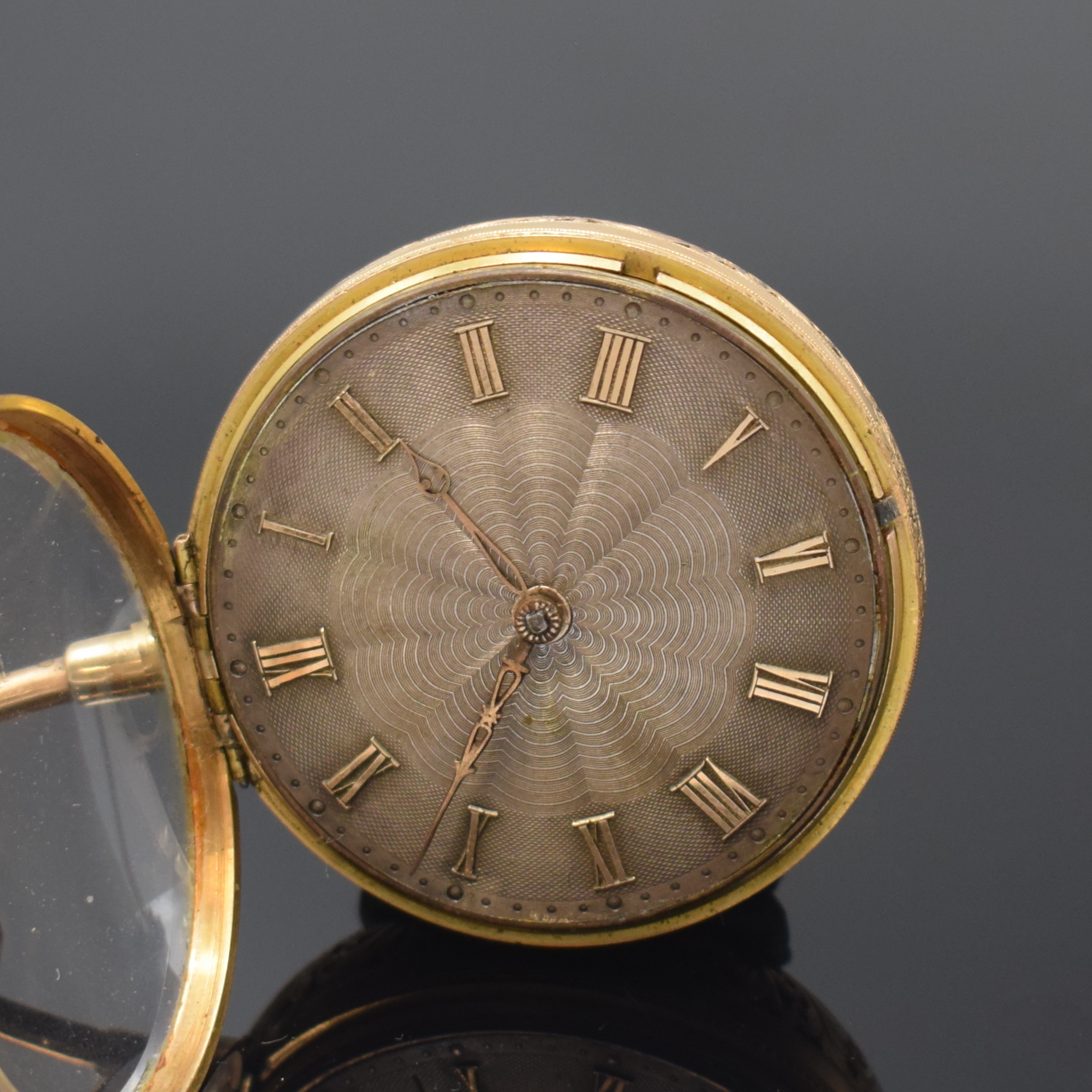 Detail d: PARKINSON & FRODSHAM London Taschenuhr mit 1/4-Repetition und Duplexhemmung in RG 750/000, London Hallmark 1800, orig. Geh. seitl. durchbr. u. ...