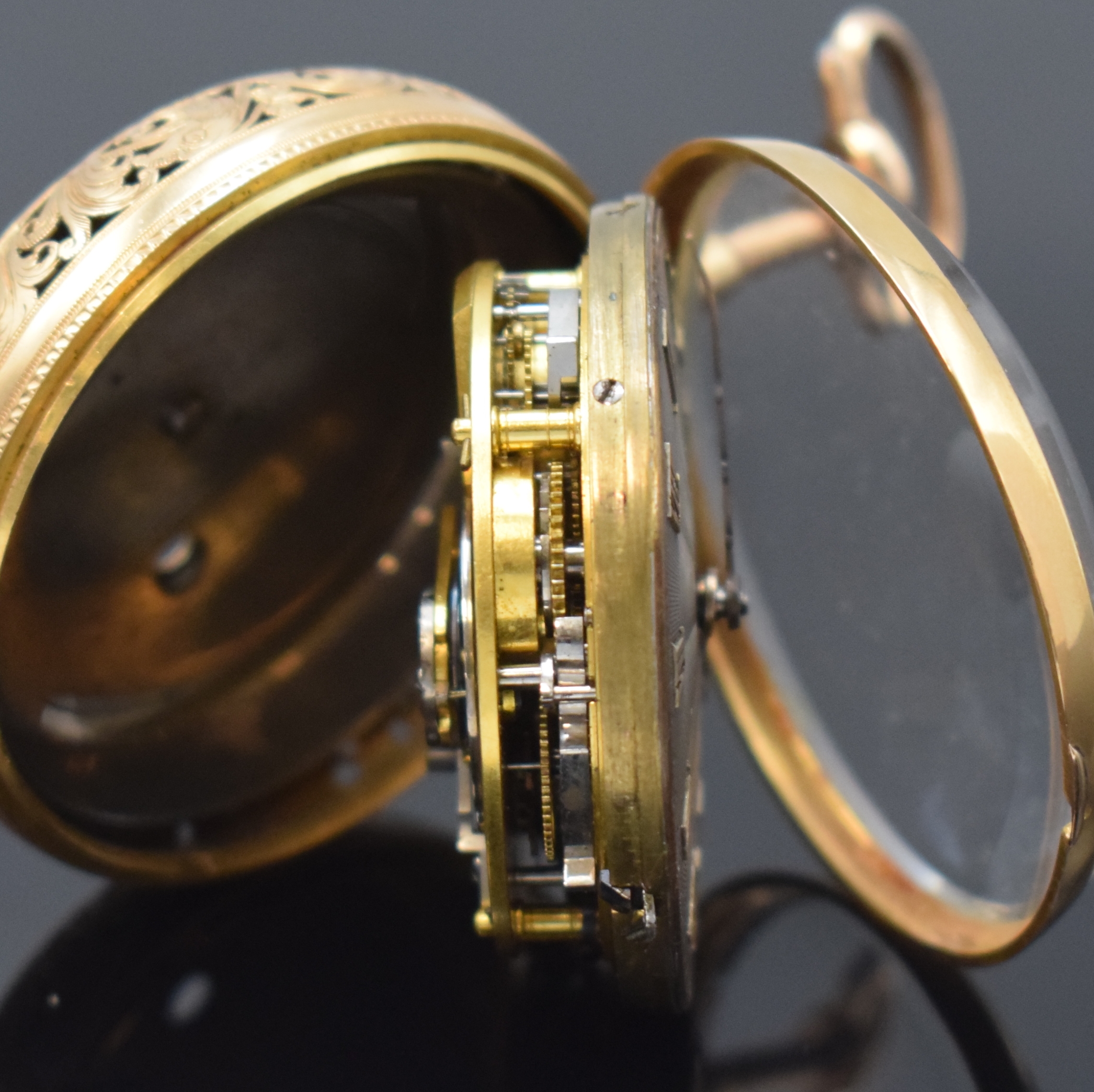 Detail f: PARKINSON & FRODSHAM London Taschenuhr mit 1/4-Repetition und Duplexhemmung in RG 750/000, London Hallmark 1800, orig. Geh. seitl. durchbr. u. ...