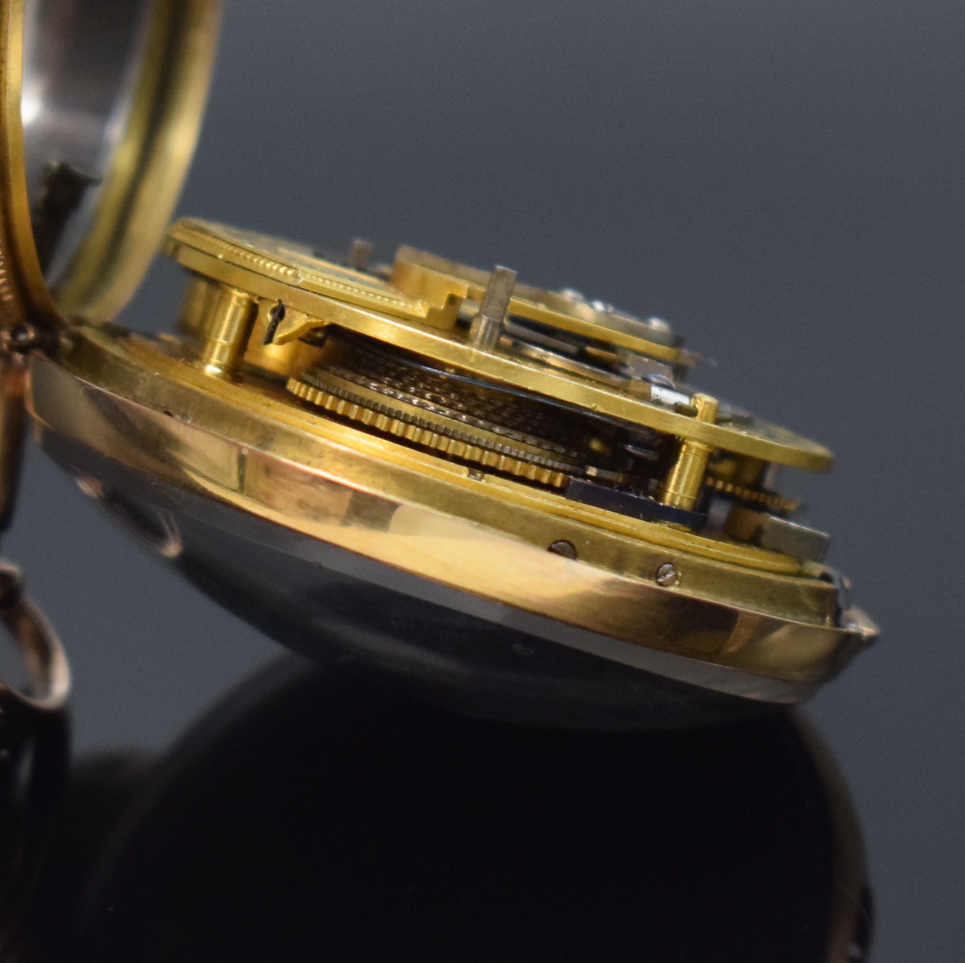 Detail g: PARKINSON & FRODSHAM London Taschenuhr mit 1/4-Repetition und Duplexhemmung in RG 750/000, London Hallmark 1800, orig. Geh. seitl. durchbr. u. ...