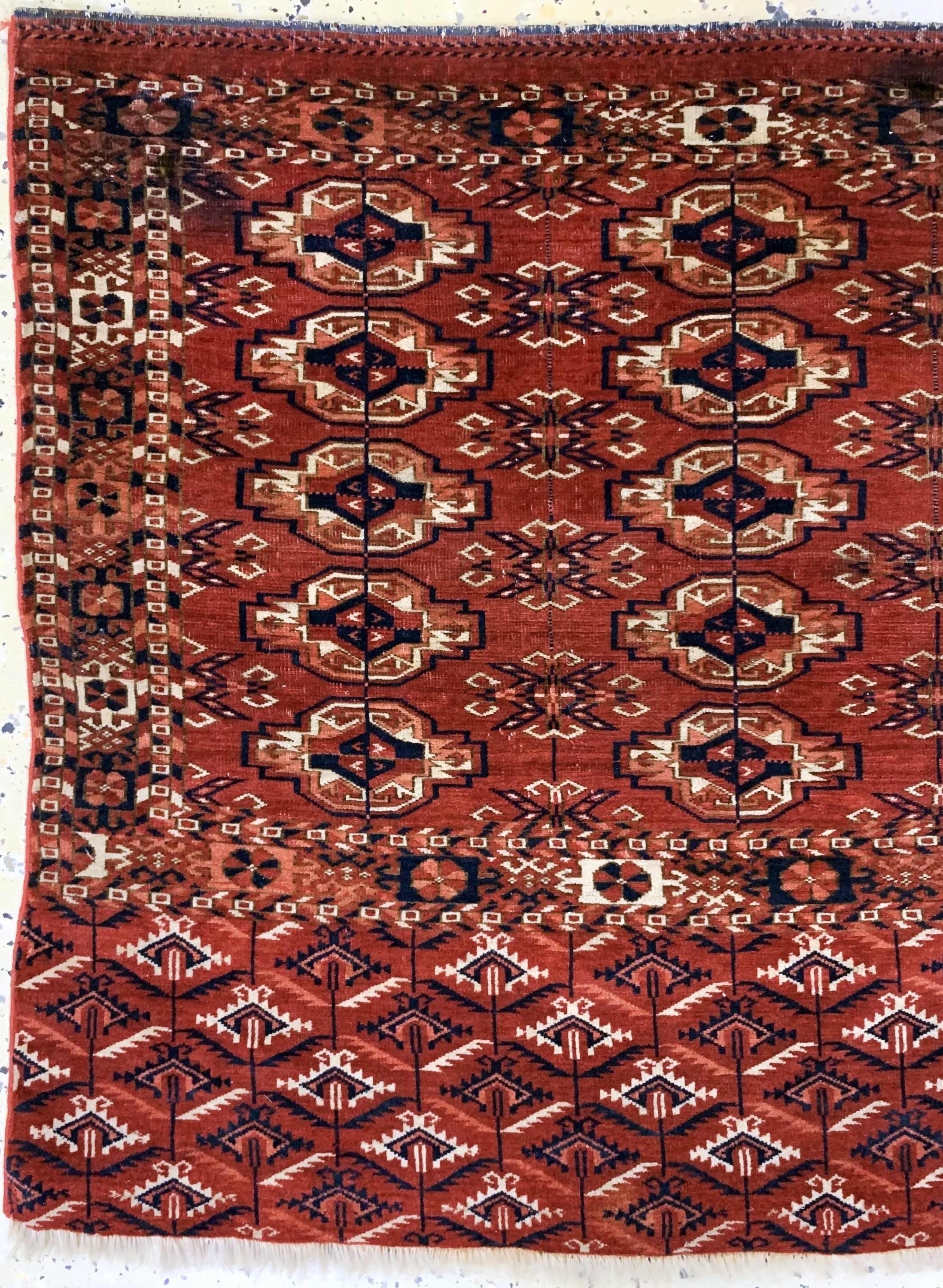 Detail a: Tekke Tschowal antik, Turkmenistan, 19.Jhd,Wolle auf Wolle, ca. 130 x 70 cm, EHZ: 4