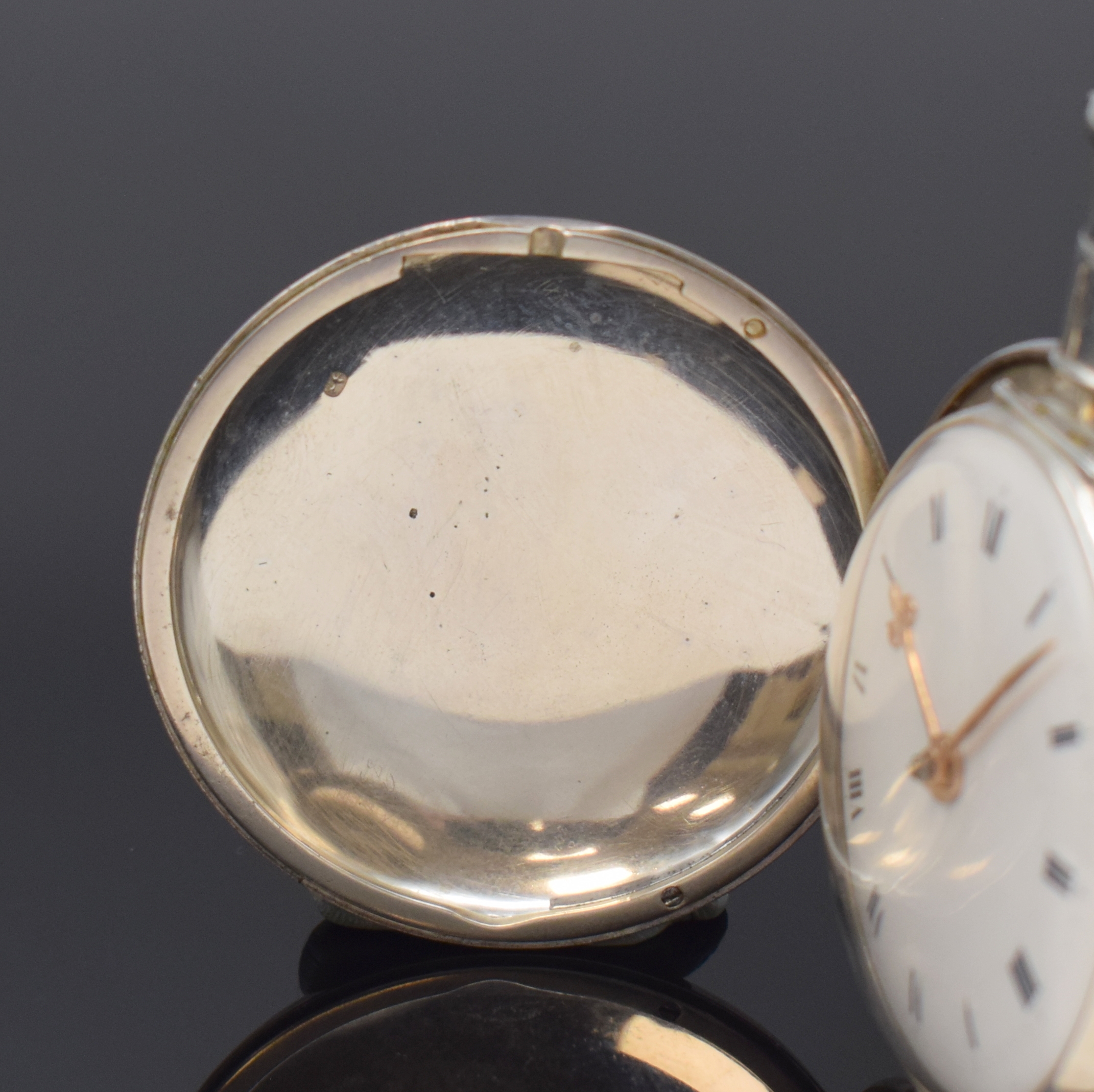 Detail a: THO. MOSS London Savonette in Sterlingsilber, London Hallmark 1805, glattes Geh., Sprungdeckel über Pendant zu öffnen, Emailzifferbl., röm. ...