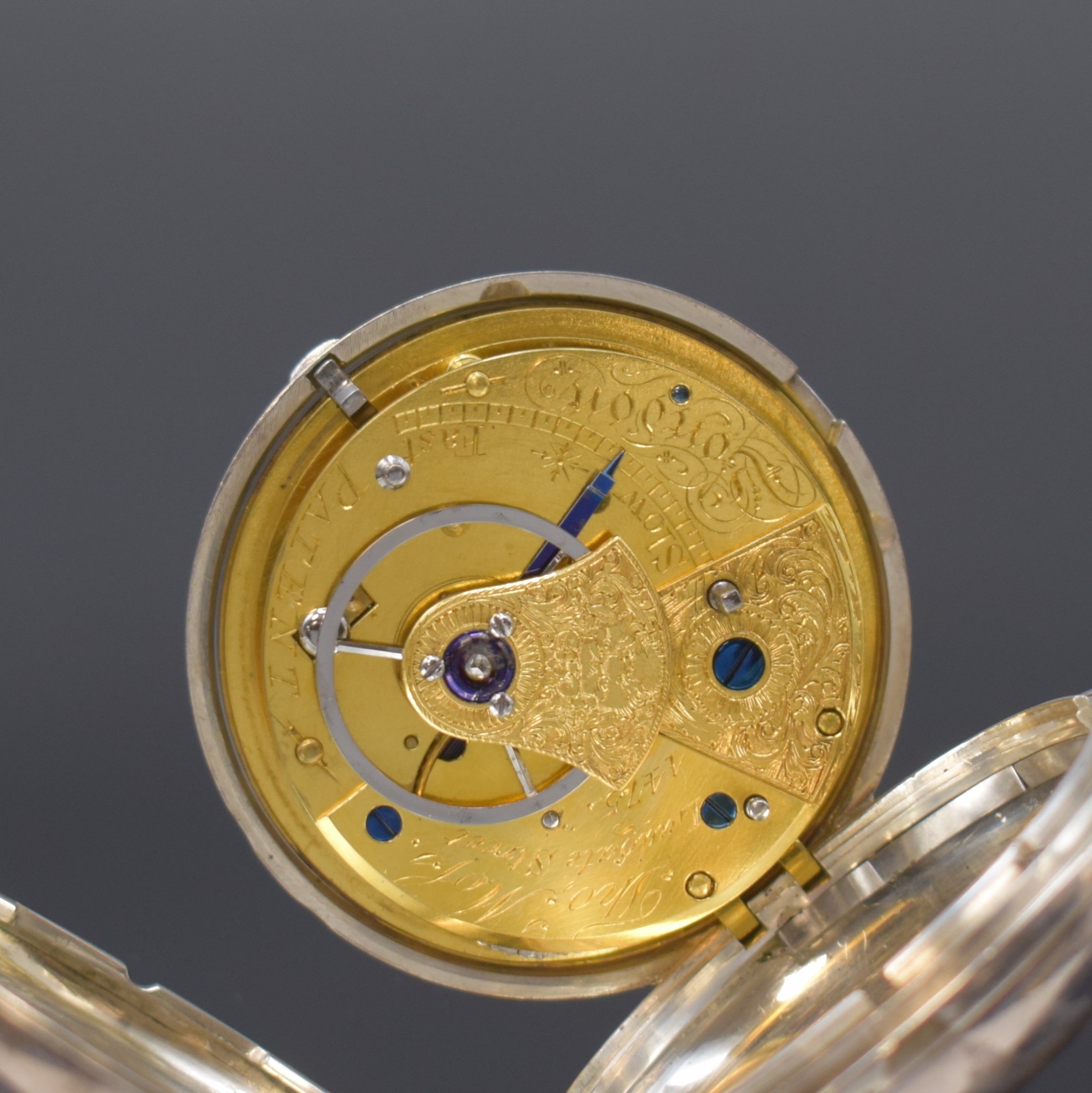 Detail f: THO. MOSS London Savonette in Sterlingsilber, London Hallmark 1805, glattes Geh., Sprungdeckel über Pendant zu öffnen, Emailzifferbl., röm. ...