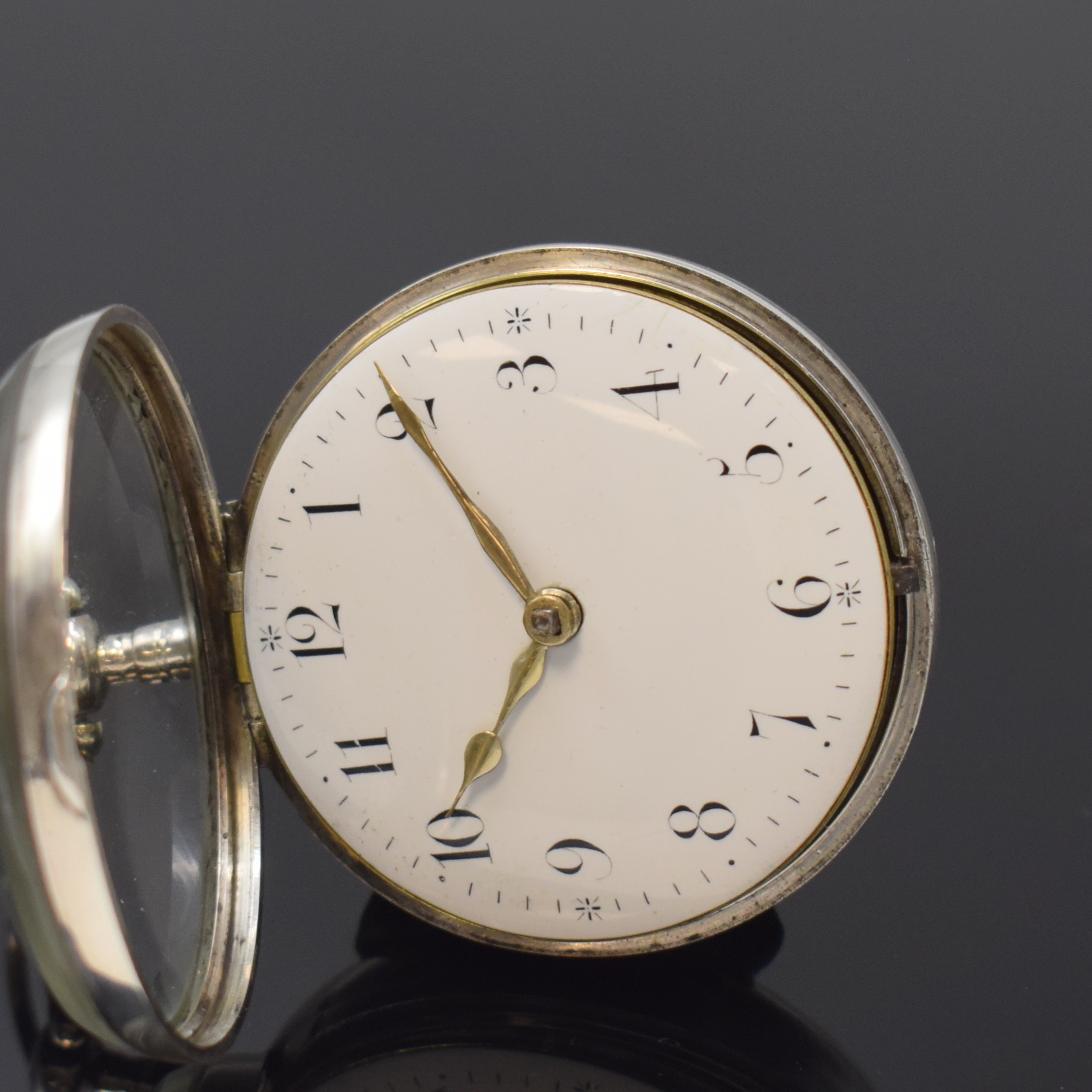 Detail c: PEMBERTON London Spindeluhr mit Übergehäuse in Sterlingsilber, London Hallmark 1815/1827, glattes Geh. Hallmark 1815, Übergeh. Hallmark 1827, ...