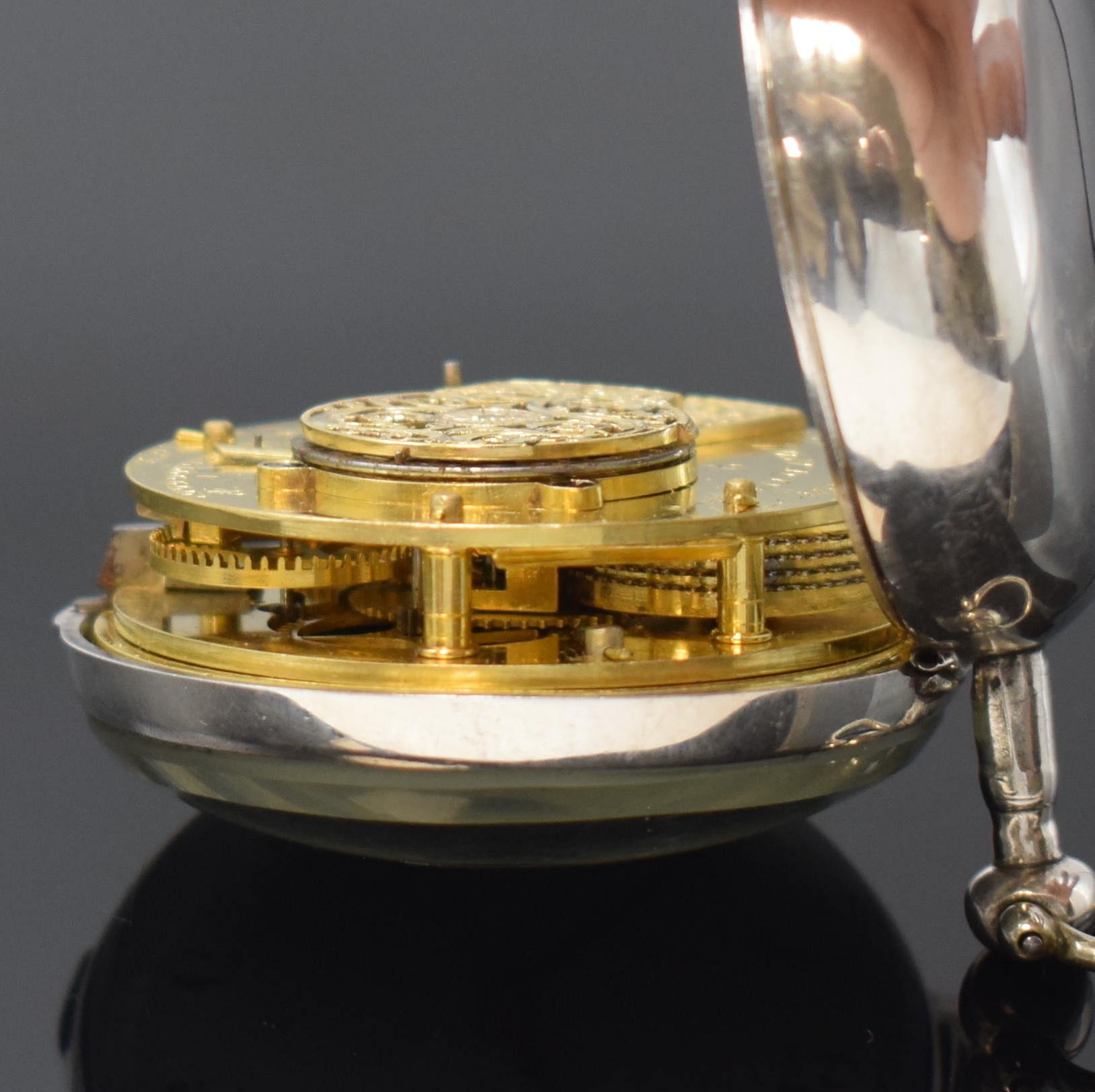 Detail g: PEMBERTON London Spindeluhr mit Übergehäuse in Sterlingsilber, London Hallmark 1815/1827, glattes Geh. Hallmark 1815, Übergeh. Hallmark 1827, ...