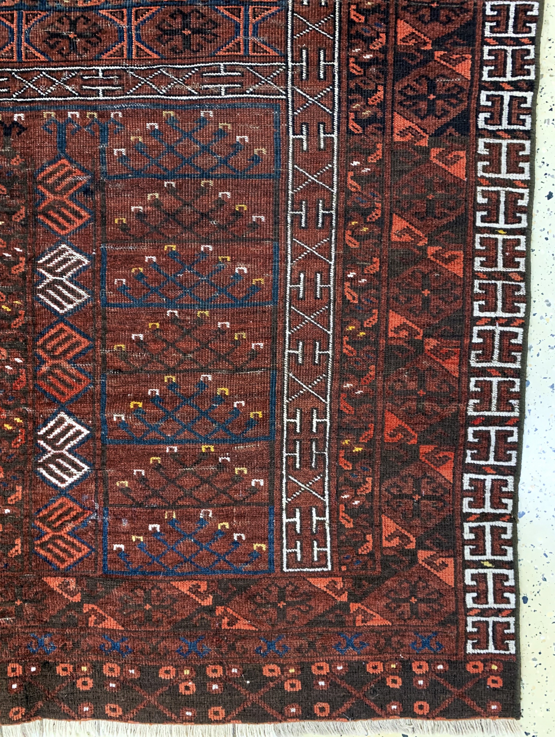 Detail a: Esari Engsi antik, Turkmenistan, 19.Jhd, Wolle auf Wolle, ca. 220 x 153 cm, EHZ: 3