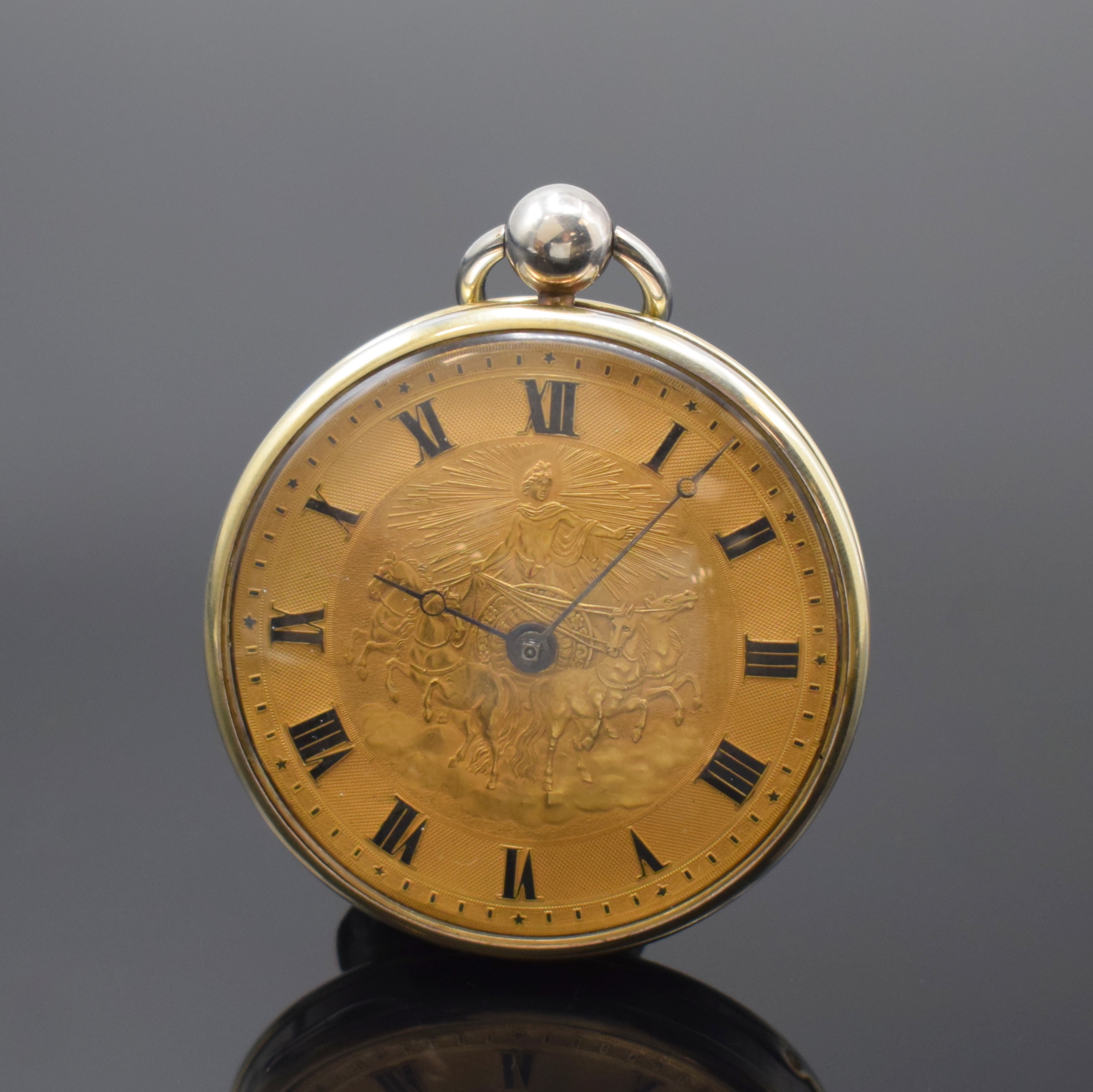 ALEXANDRE A Paris Spindeluhr in Silber mit geprägtem Goldzifferblatt, Frankreich um 1820, glattes Geh. m. geradem Rand u. Kugel- Pendant, ...