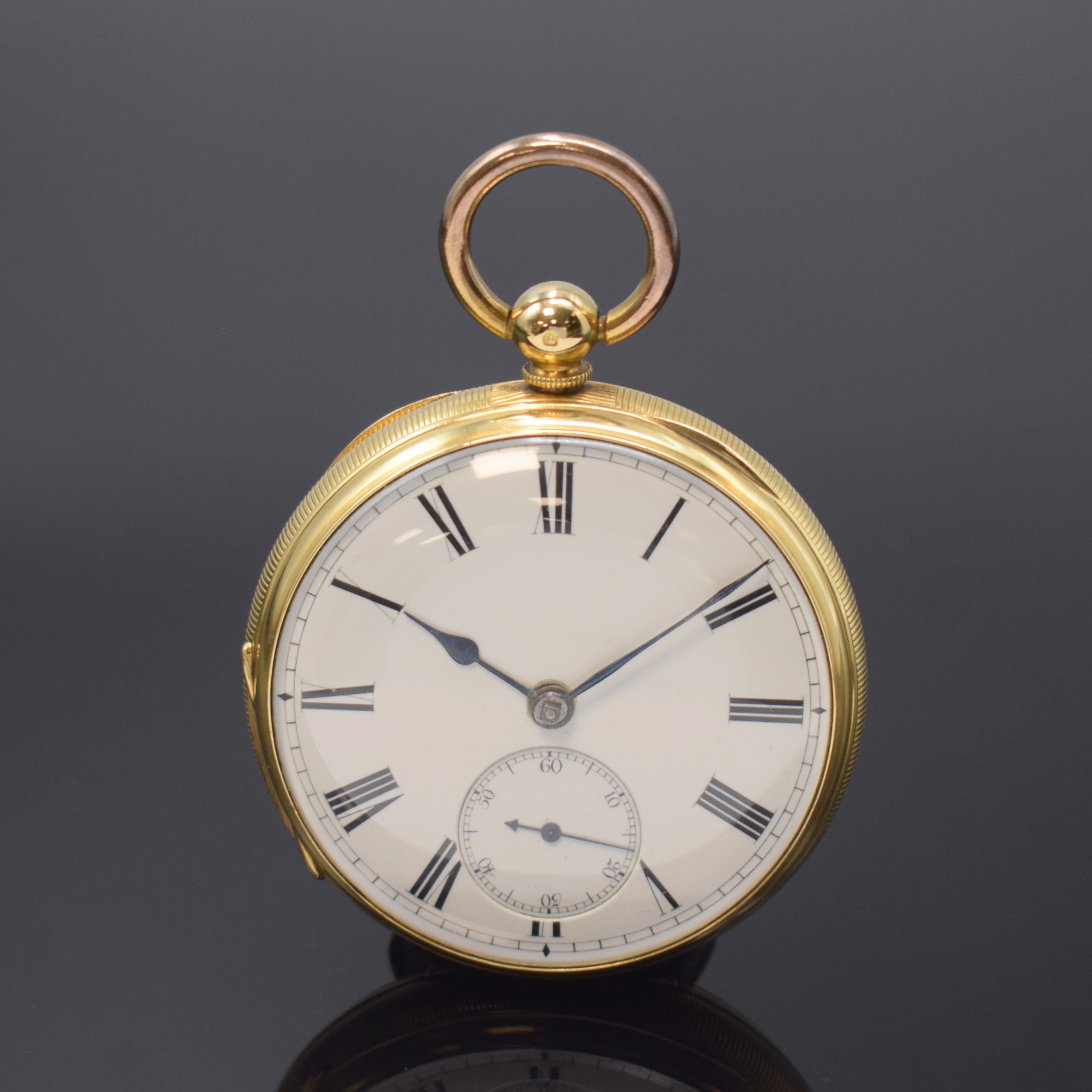 RICHARD GANTHONY London schwere Taschenuhr in GG 750/000 mit Rubin-Duplexhemmung, Werk um 1830, Geh. Hallmark London 1867, Schlüssel- aufzug, guill. ...