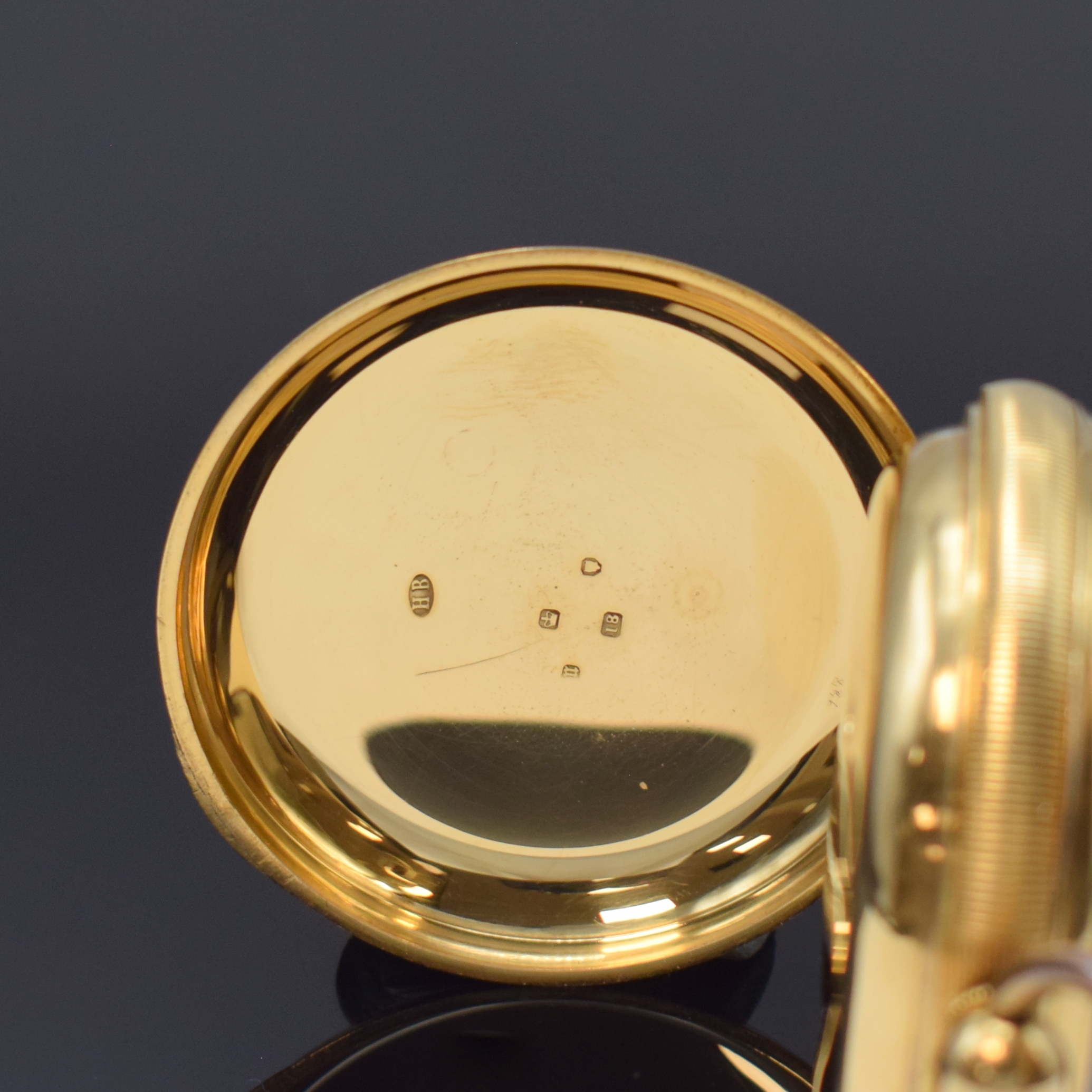 Detail b: RICHARD GANTHONY London schwere Taschenuhr in GG 750/000 mit Rubin-Duplexhemmung, Werk um 1830, Geh. Hallmark London 1867, Schlüssel- aufzug, guill. ...