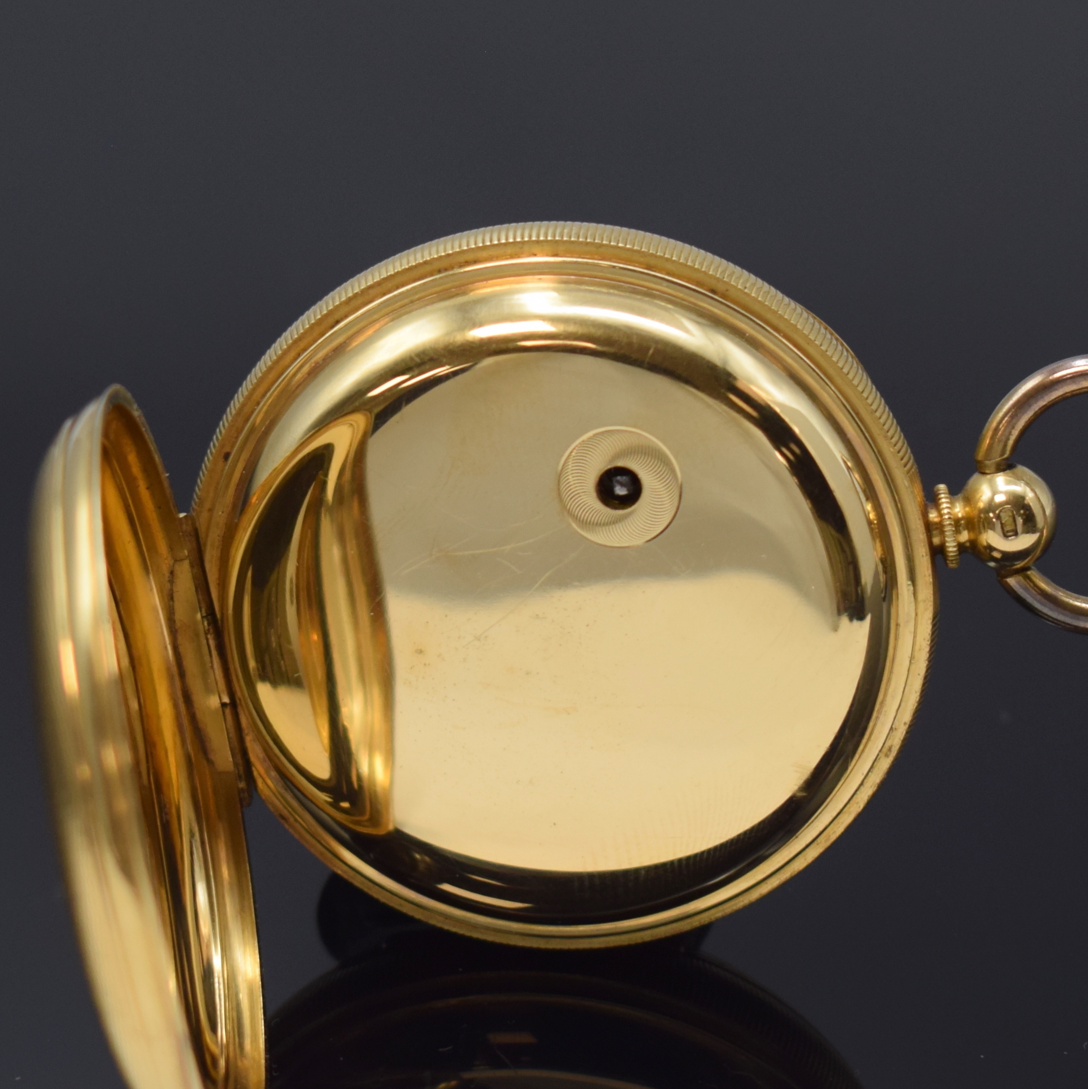 Detail c: RICHARD GANTHONY London schwere Taschenuhr in GG 750/000 mit Rubin-Duplexhemmung, Werk um 1830, Geh. Hallmark London 1867, Schlüssel- aufzug, guill. ...