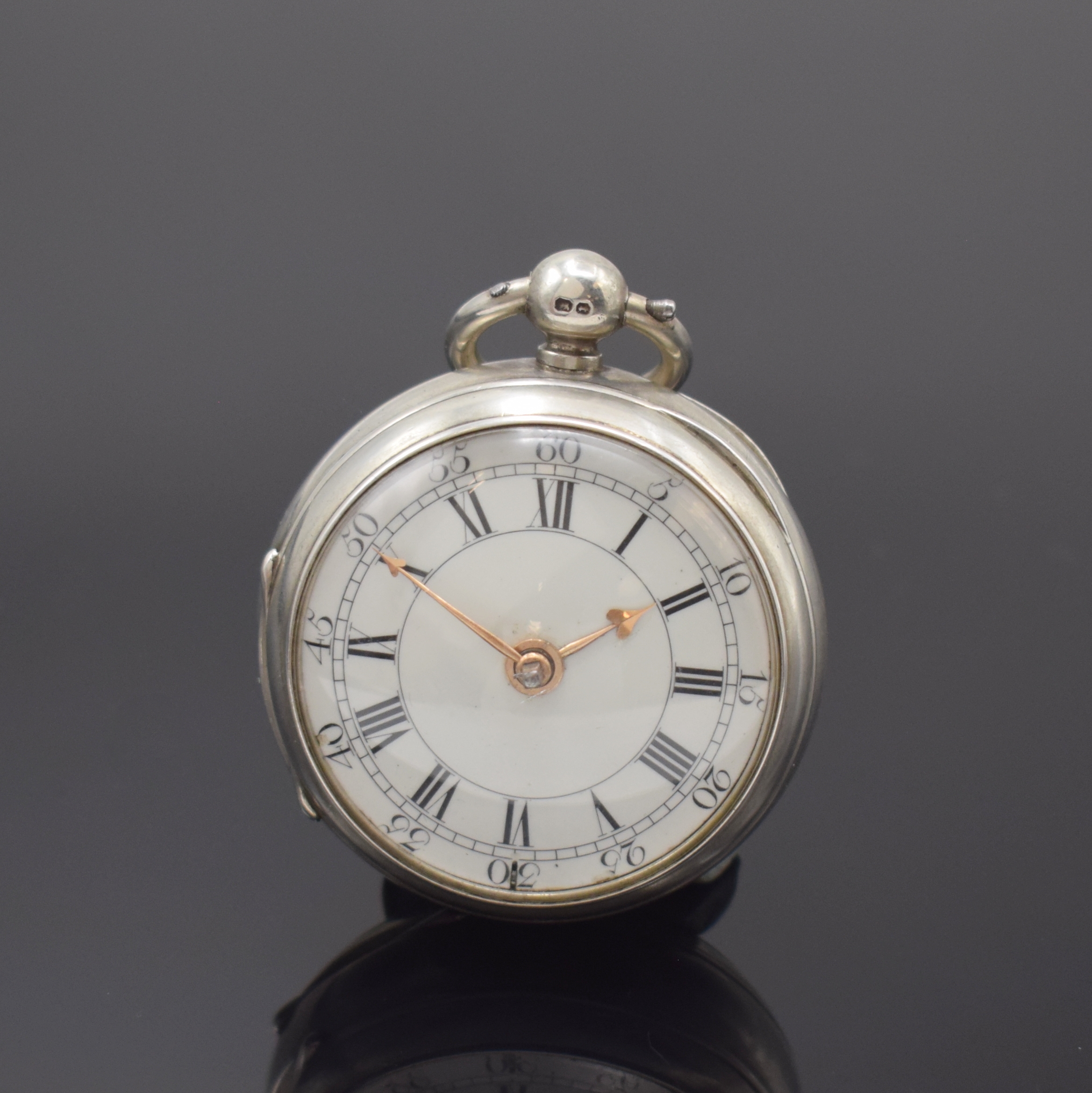 ELLICOTT frühes Taschenuhrwerk mit Zylinderhemmung im späterem Geh., England um 1770, Geh. Hallmark London 1894, glattes Geh., Emailzifferbl., ...