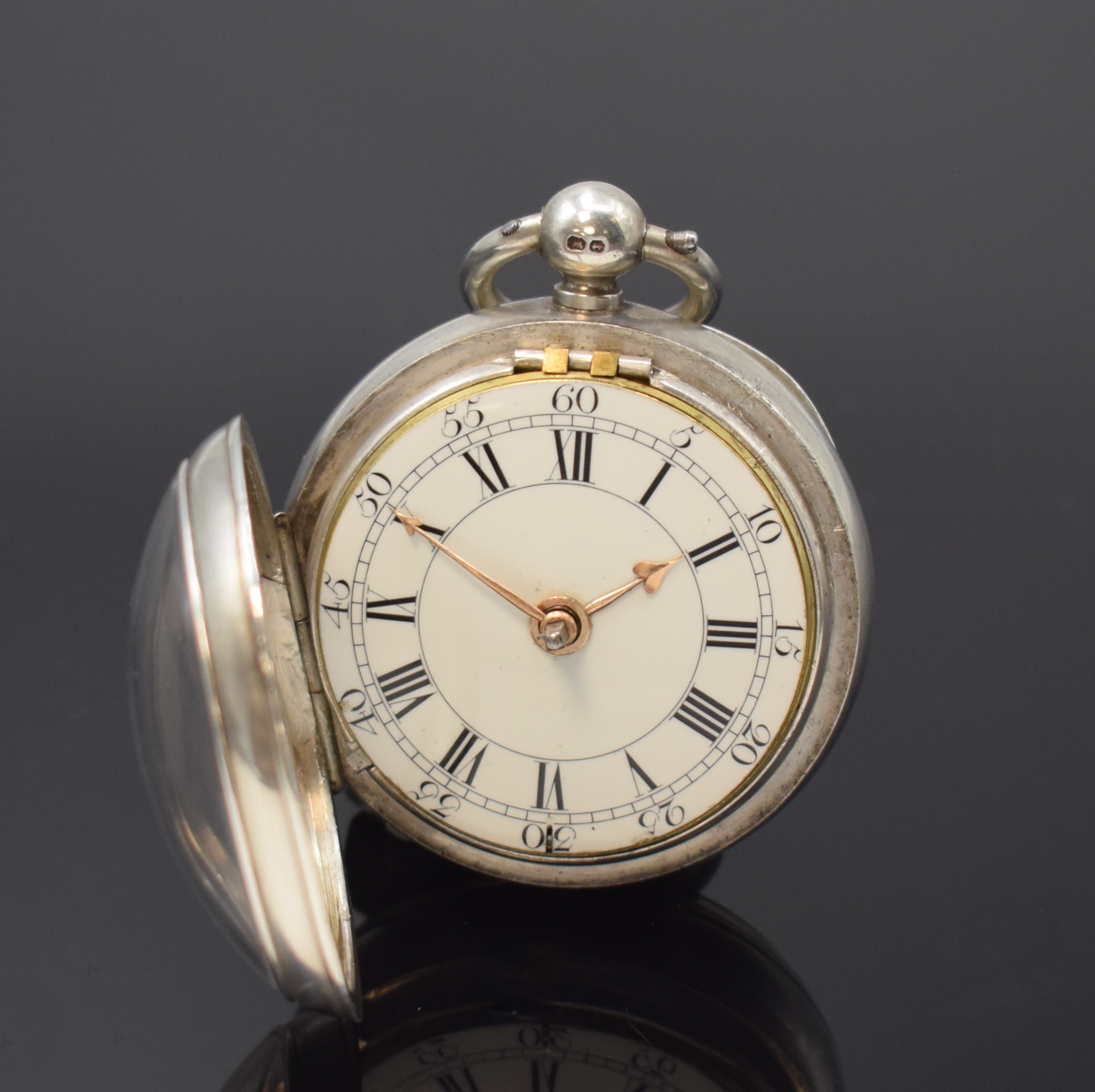 Detail d: ELLICOTT frühes Taschenuhrwerk mit Zylinderhemmung im späterem Geh., England um 1770, Geh. Hallmark London 1894, glattes Geh., Emailzifferbl., ...
