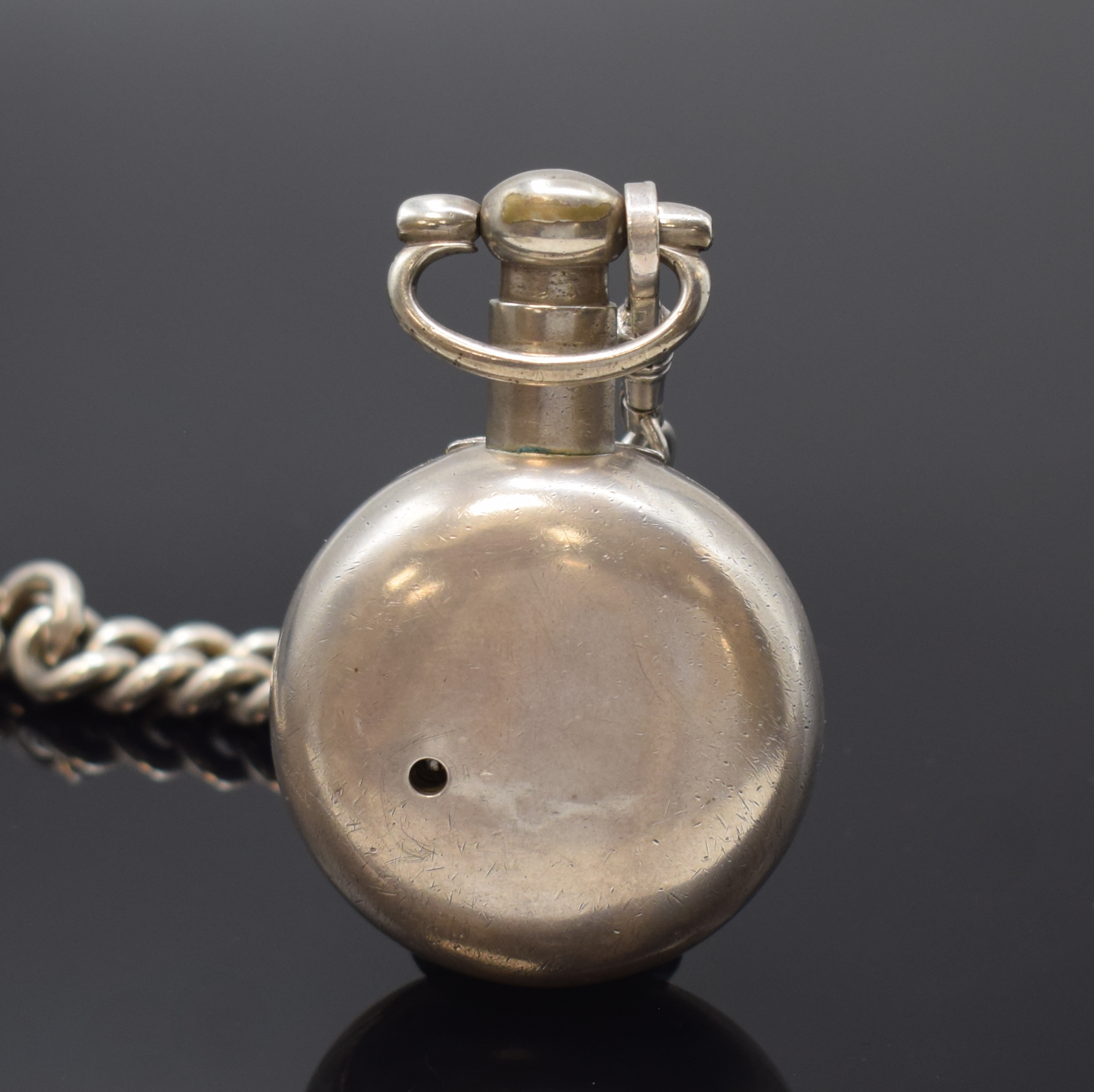 Detail b: JA'S SWINGLER GRANTHAM extrem schwere Doppel- Gehäuse Spindeltaschenuhr in Sterlingsilber an schwerer Silberkette, London Hallmark 1811,glatte ...