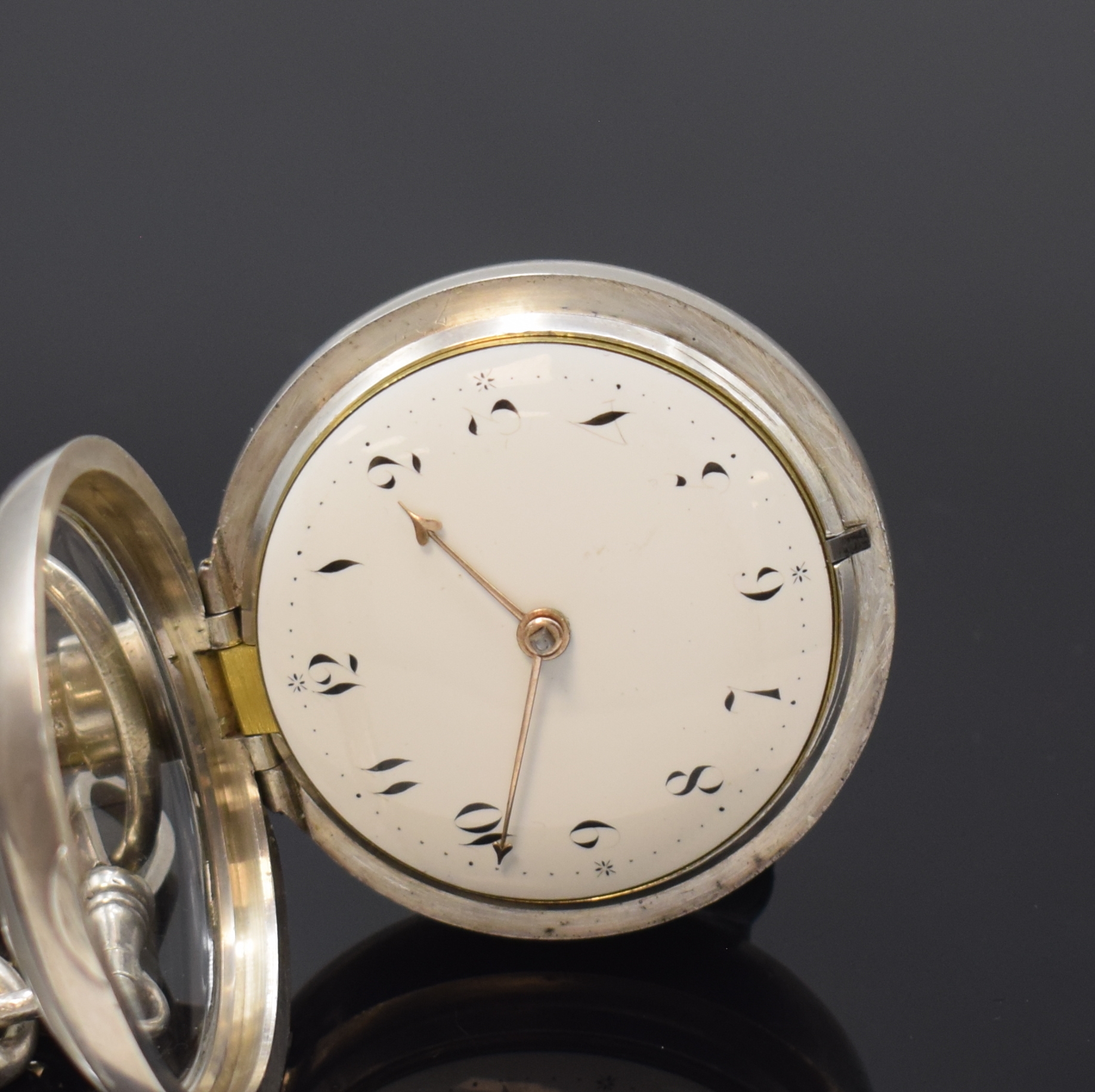 Detail c: JA'S SWINGLER GRANTHAM extrem schwere Doppel- Gehäuse Spindeltaschenuhr in Sterlingsilber an schwerer Silberkette, London Hallmark 1811,glatte ...