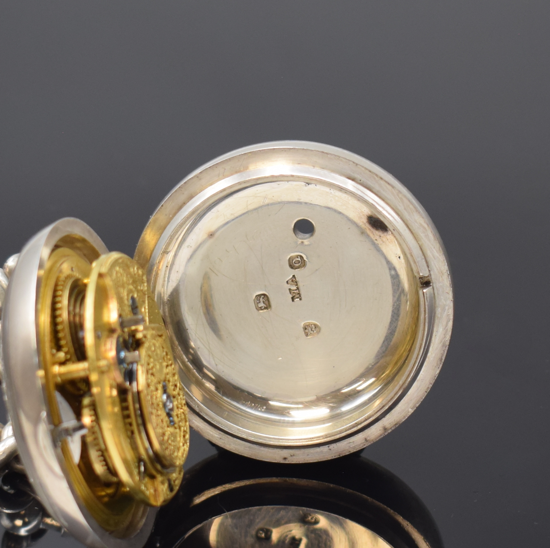 Detail d: JA'S SWINGLER GRANTHAM extrem schwere Doppel- Gehäuse Spindeltaschenuhr in Sterlingsilber an schwerer Silberkette, London Hallmark 1811,glatte ...