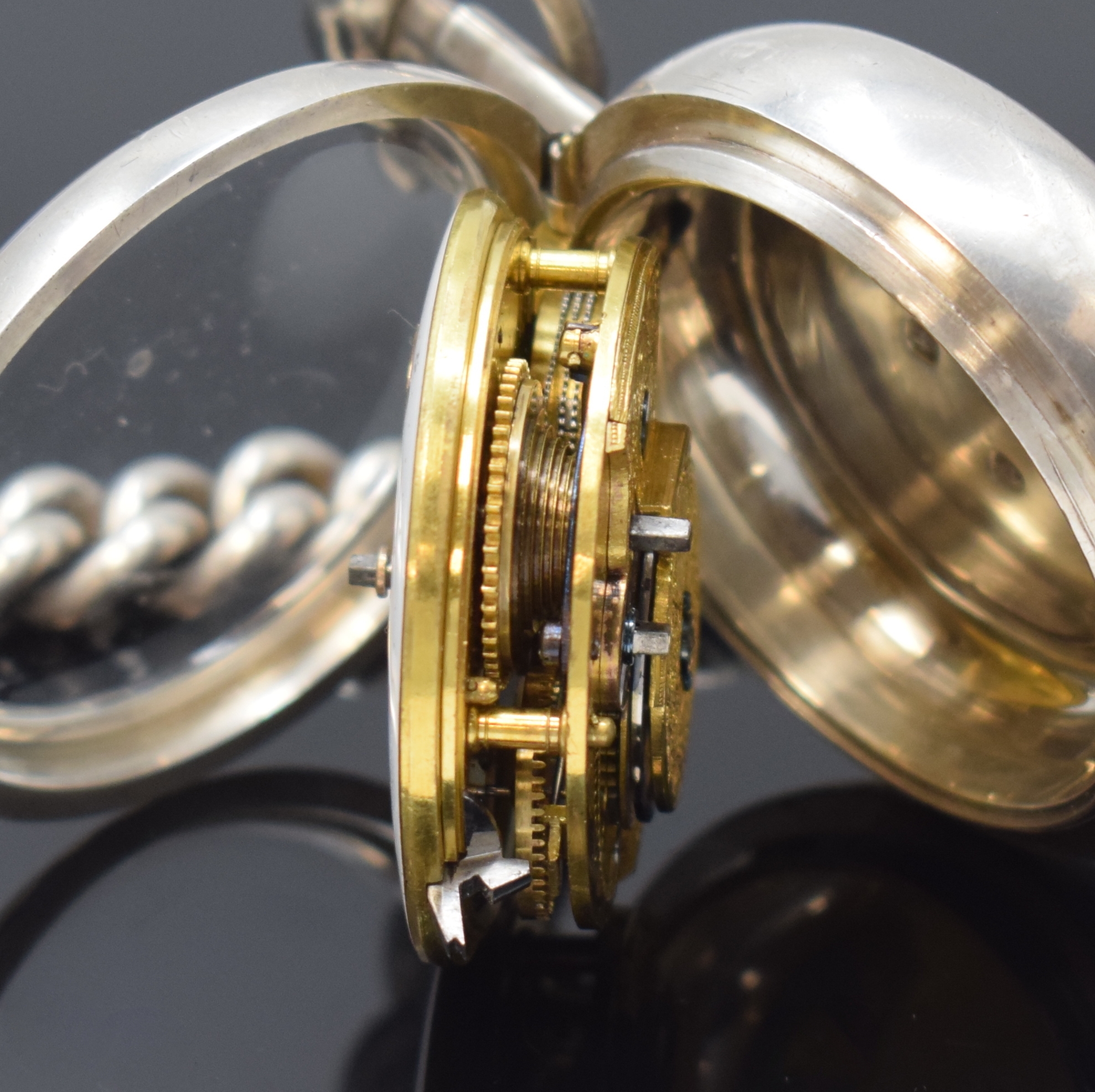 Detail f: JA'S SWINGLER GRANTHAM extrem schwere Doppel- Gehäuse Spindeltaschenuhr in Sterlingsilber an schwerer Silberkette, London Hallmark 1811,glatte ...