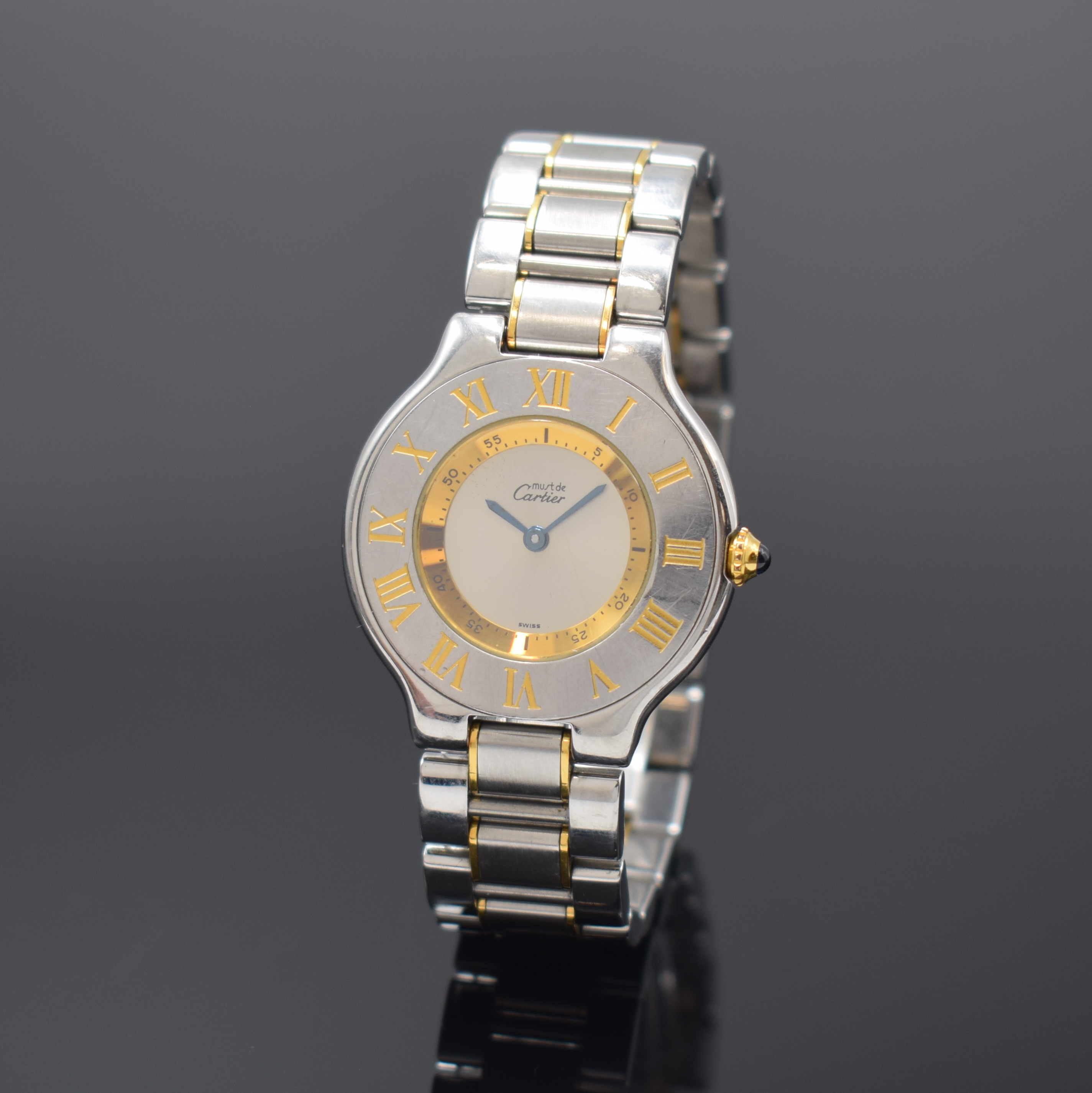 CARTIER Damenarmbanduhr Linie 21 Referenz 1330, Schweiz um 2000, quarz, Edelstahlgeh. inkl. orig. Gliederband m. dopp. Faltschl., Boden 6-fach ...