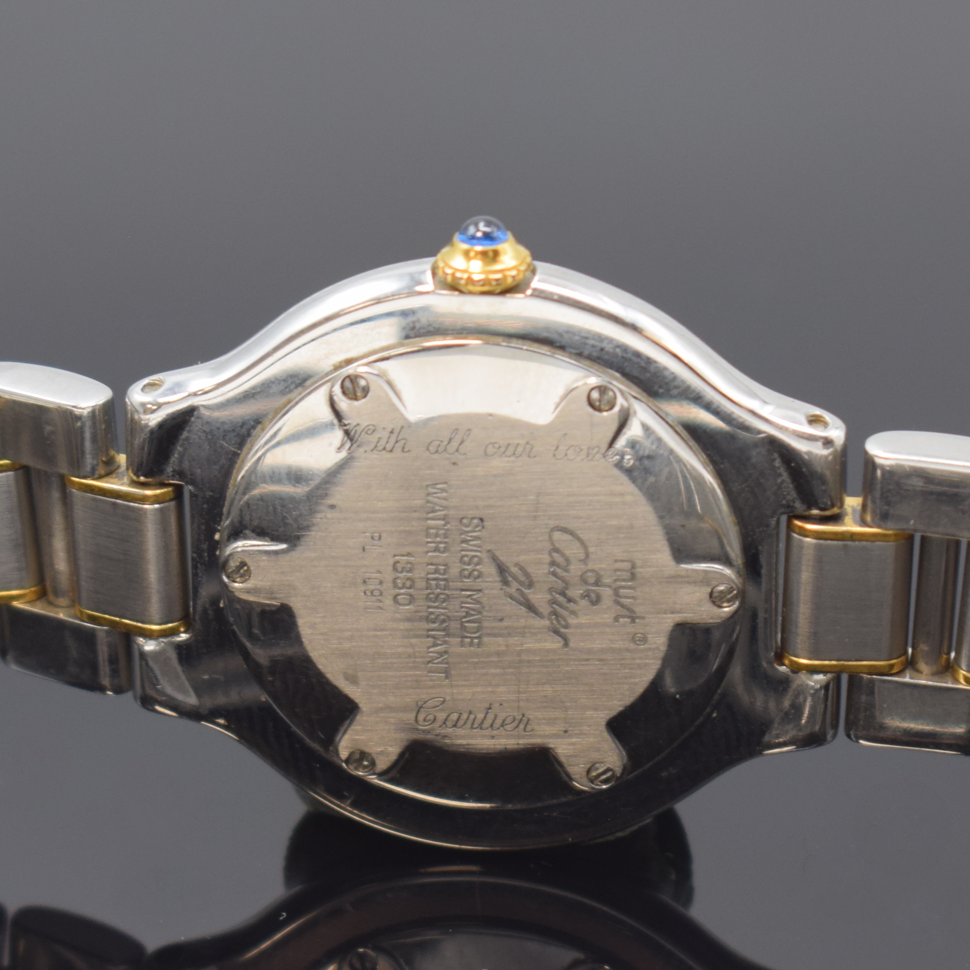Detail d: CARTIER Damenarmbanduhr Linie 21 Referenz 1330, Schweiz um 2000, quarz, Edelstahlgeh. inkl. orig. Gliederband m. dopp. Faltschl., Boden 6-fach ...