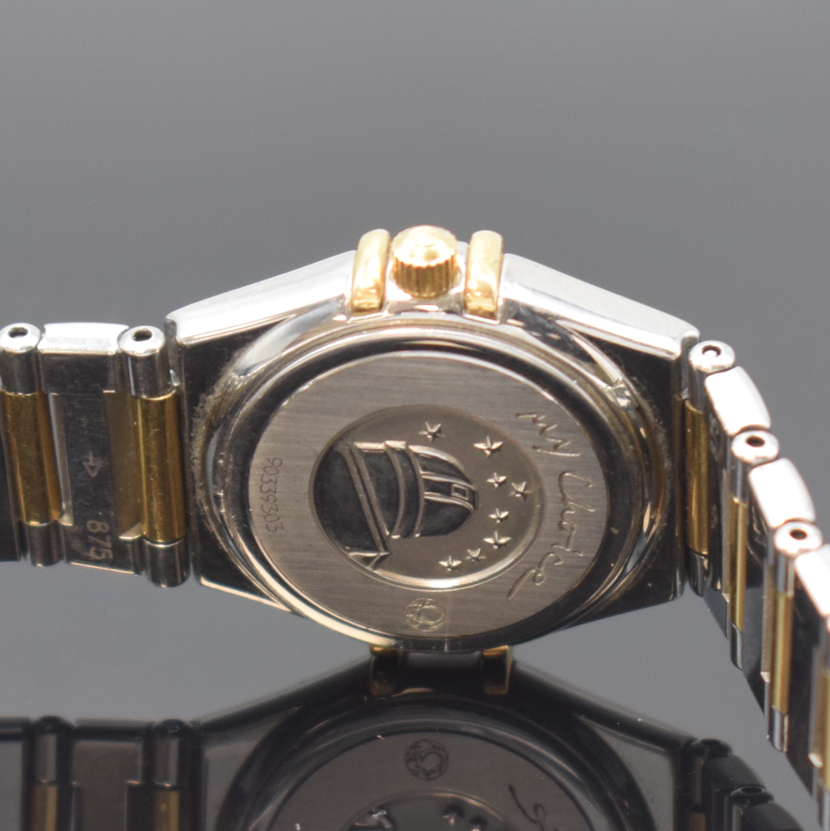 Detail d: OMEGA Damenarmbanduhr Constellation My Choice, Schweiz um 2005, quarz, Edelstahl/Gold komb., inkl. Gliederband m. Faltschl., Boden aufgedr., ...